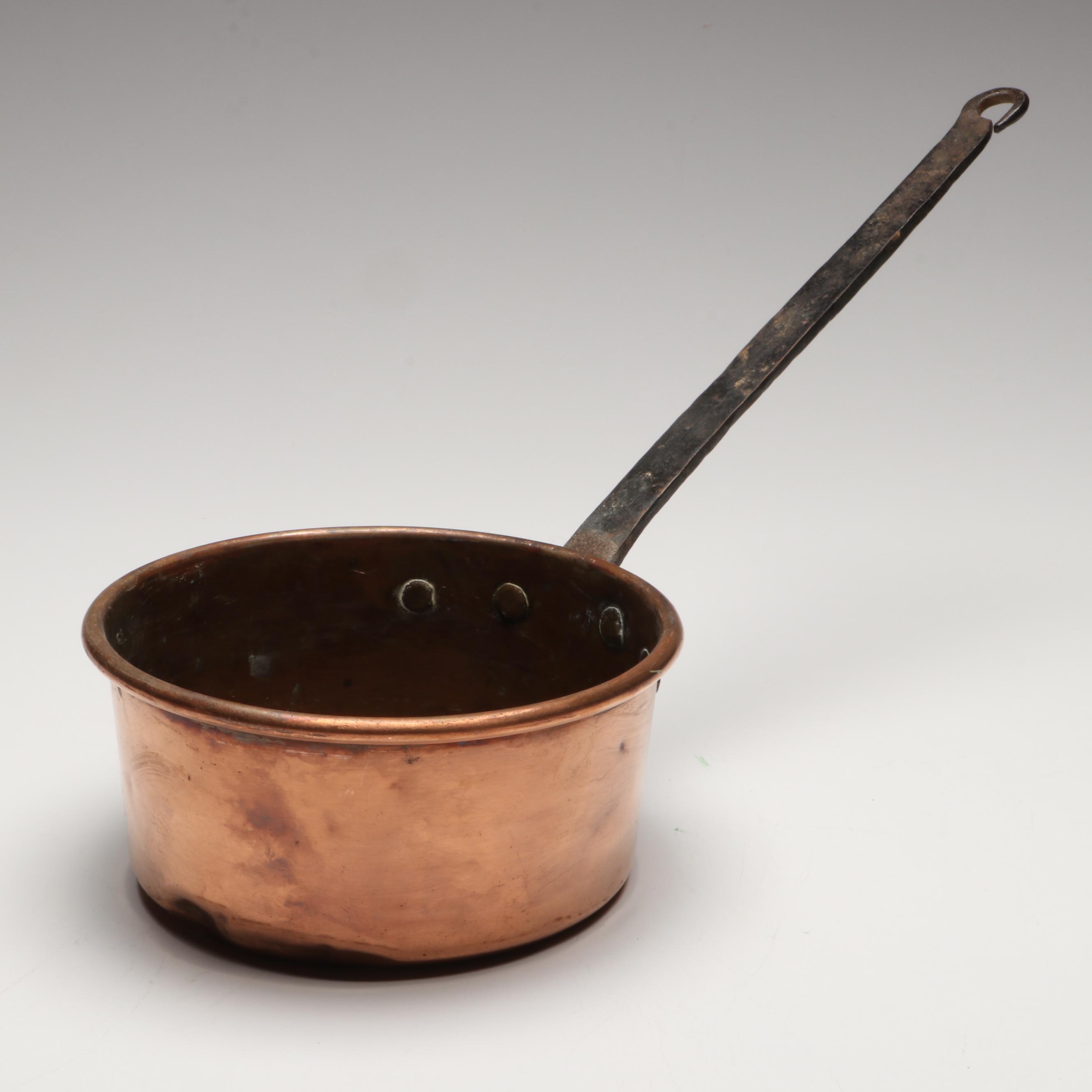 French Style Copper Pans with Brass Handles, 20th Century