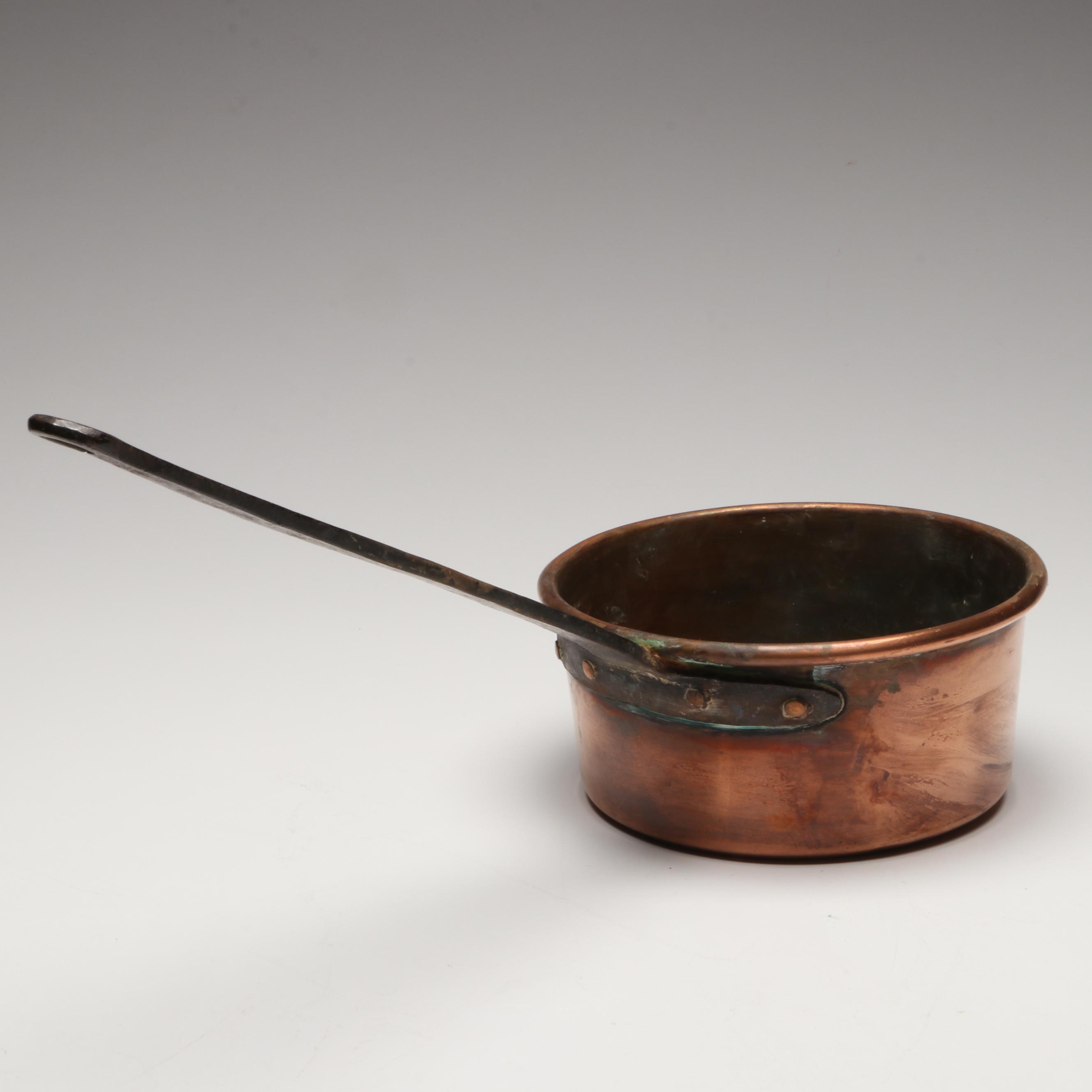 French Style Copper Pans with Brass Handles, 20th Century