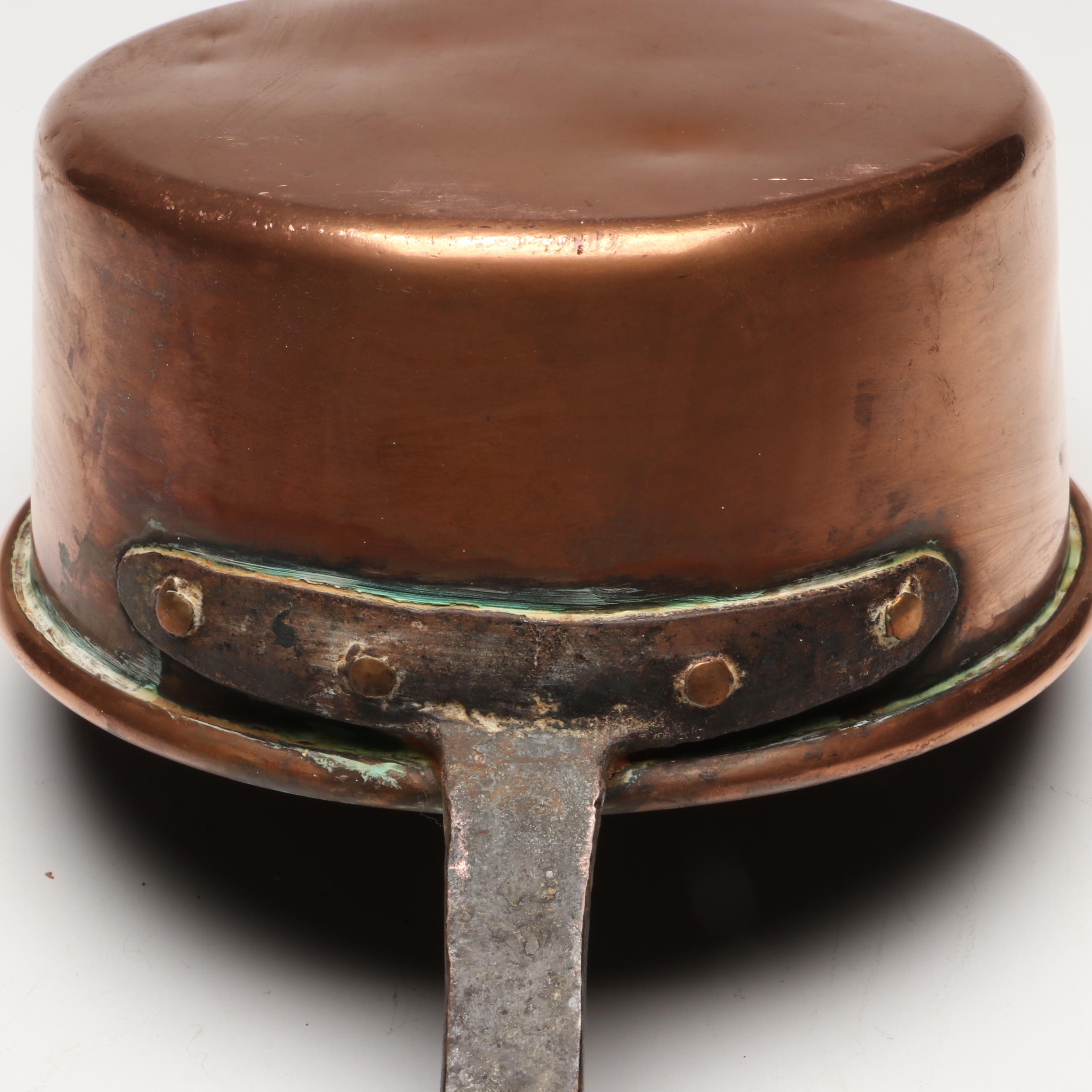 French Style Copper Pans with Brass Handles, 20th Century