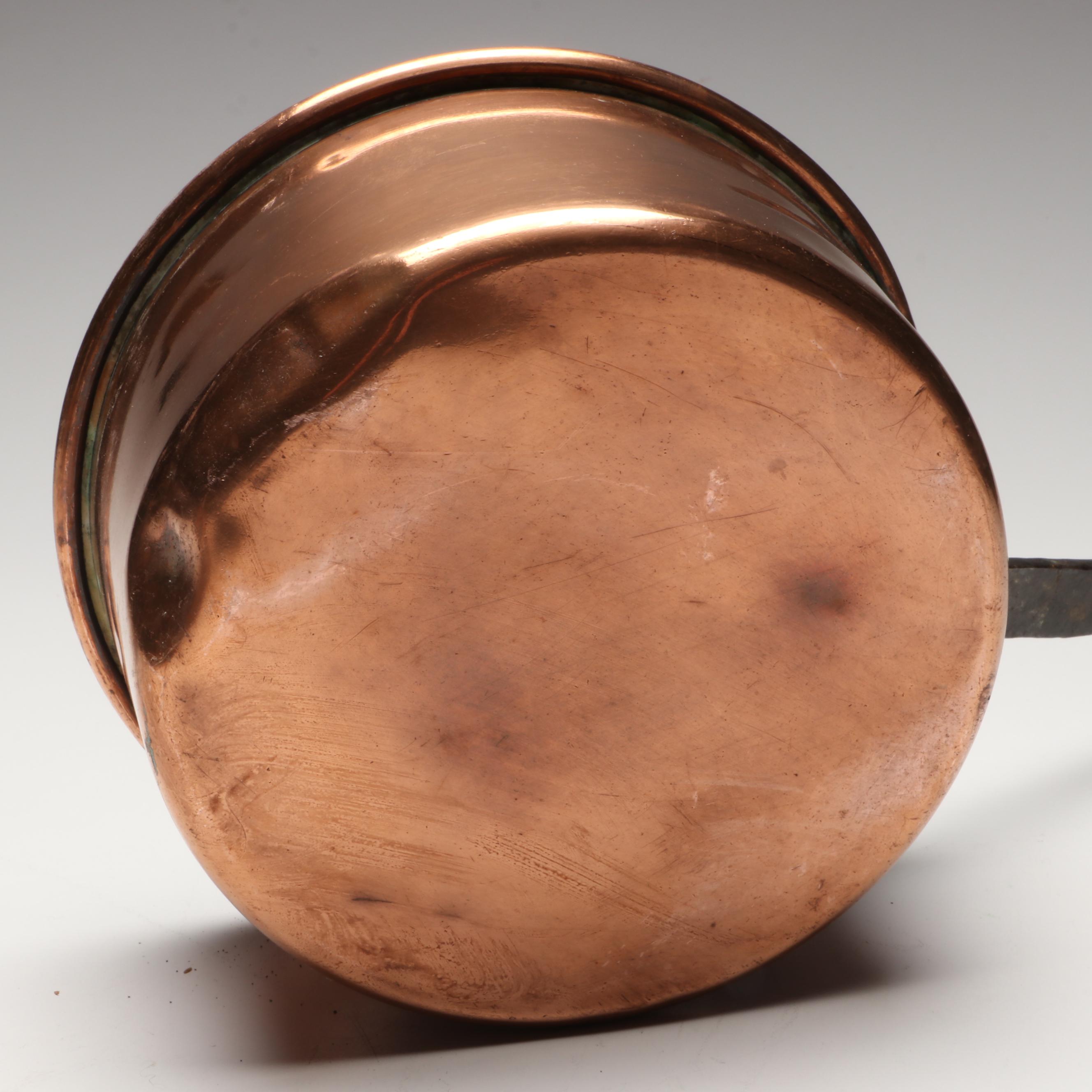 French Style Copper Pans with Brass Handles, 20th Century