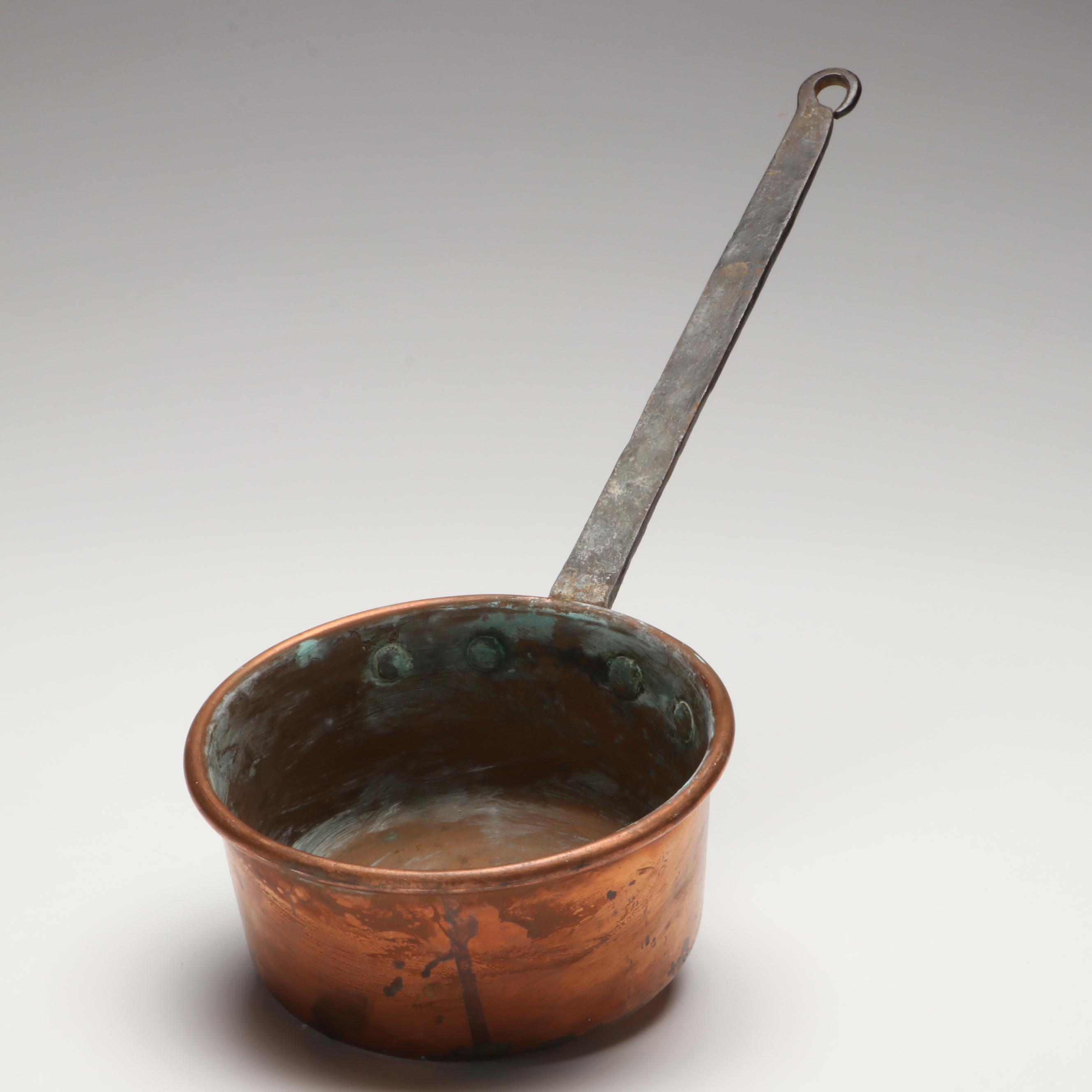 French Style Copper Pans with Brass Handles, 20th Century