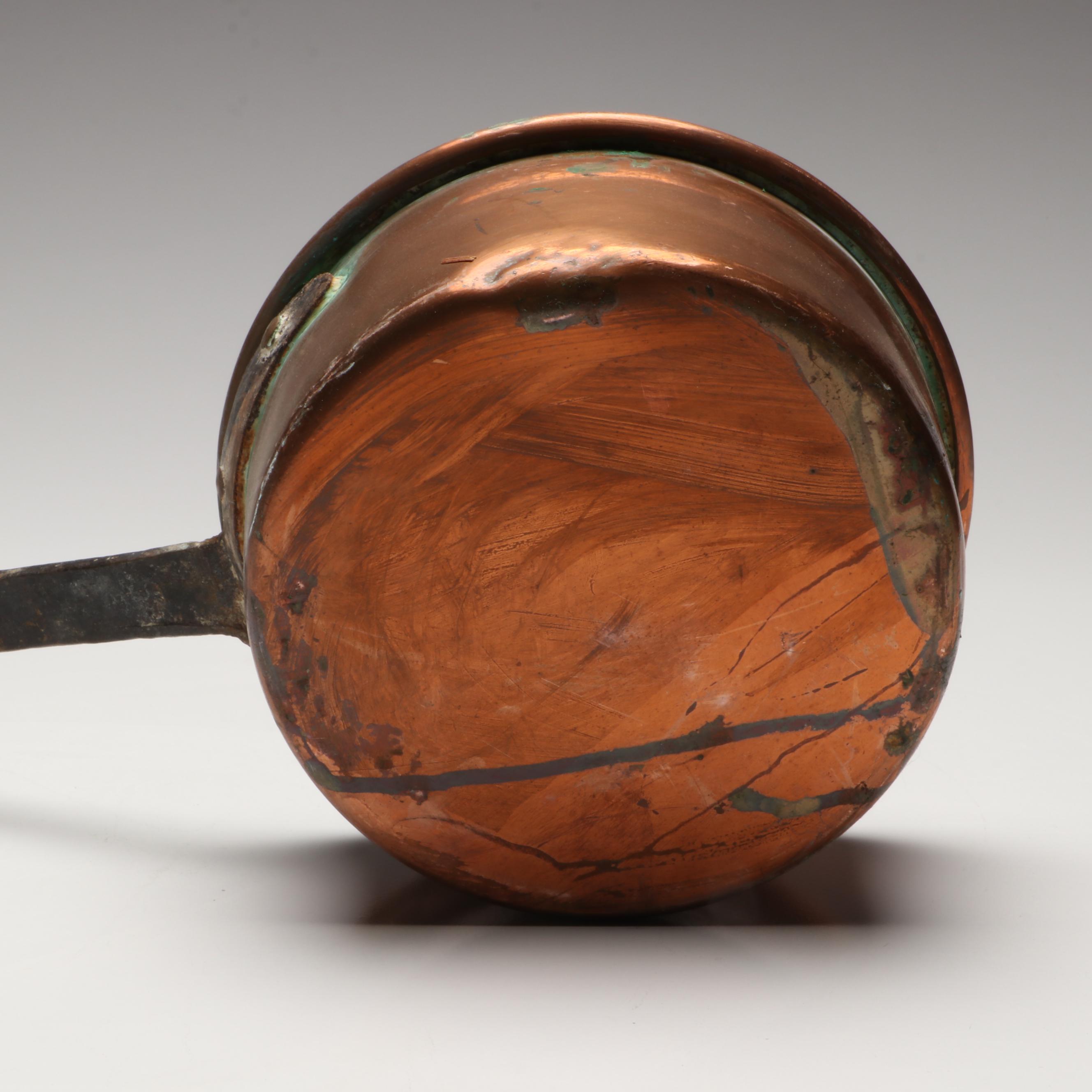 French Style Copper Pans with Brass Handles, 20th Century