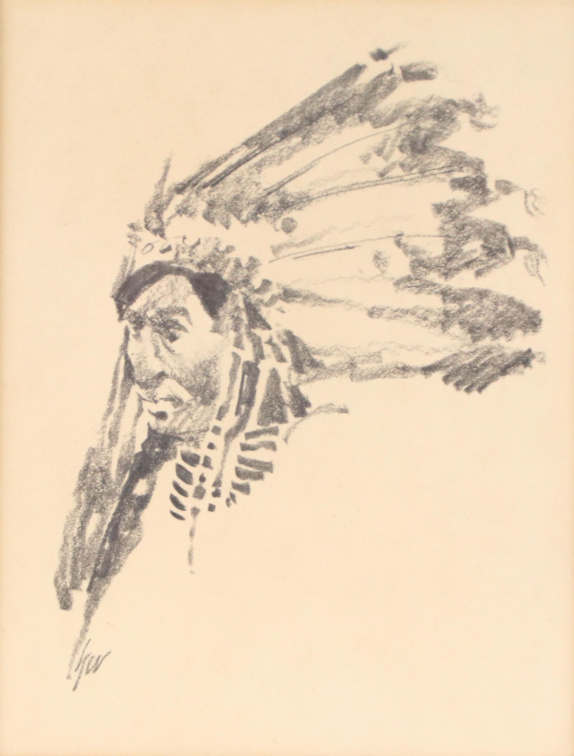 Hollis Wilford Graphite Drawing of Native American Chief
