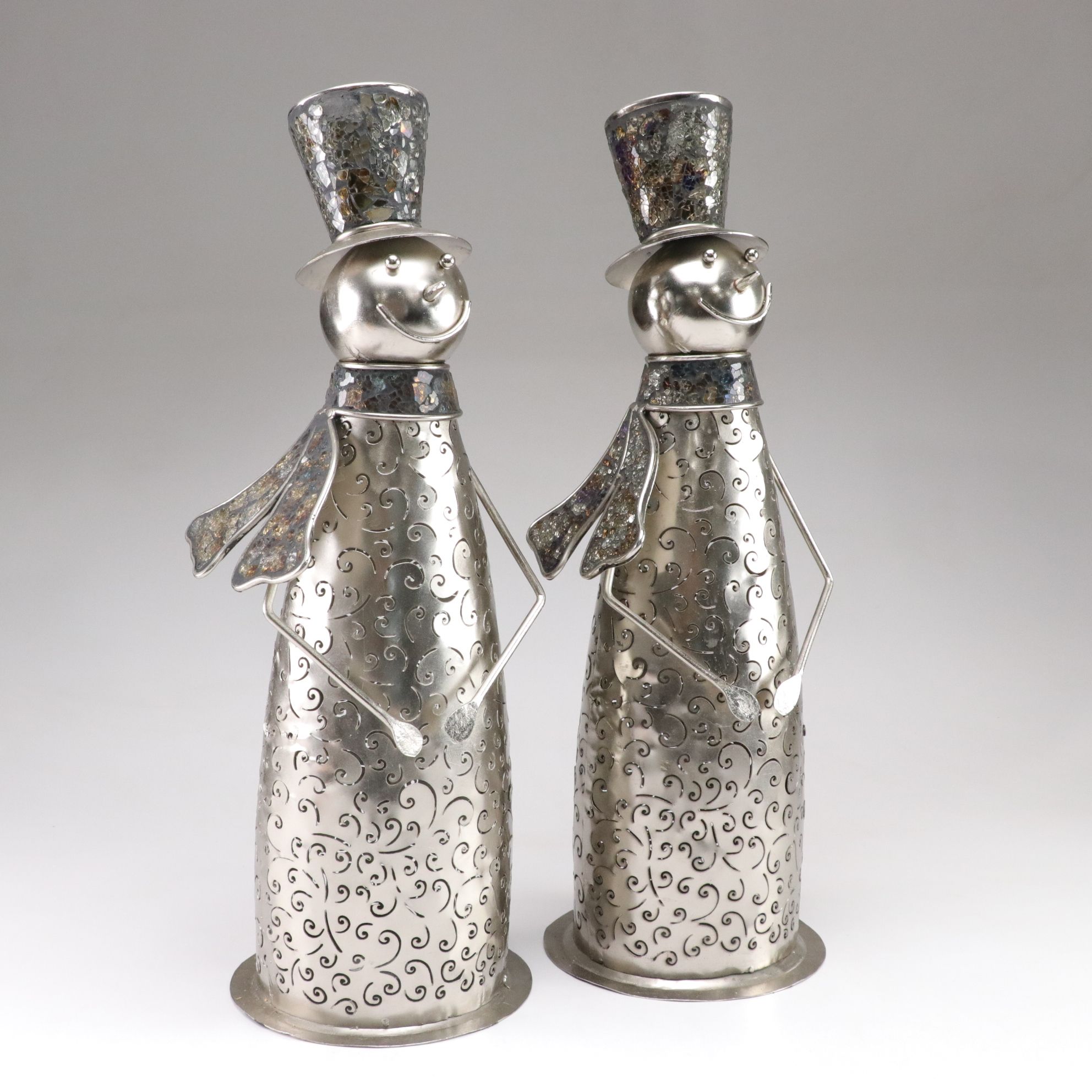 Metal & Mosaic Glass Snowman Votive Candle Holder