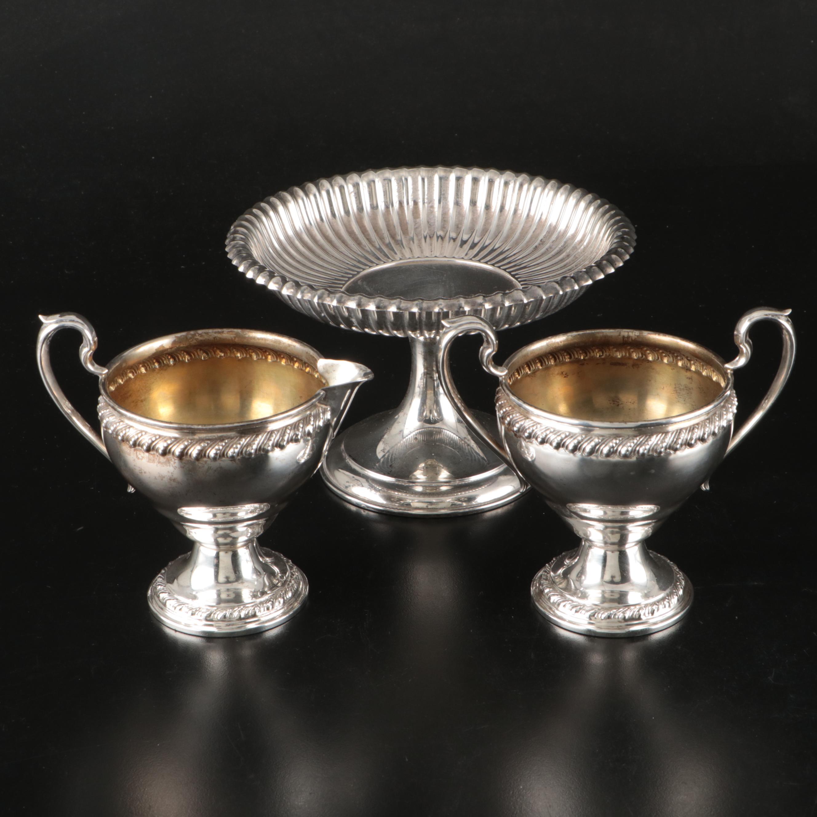 Gorham Sterling Silver Compote with Rogers Sterling Creamer and Sugar Bowl