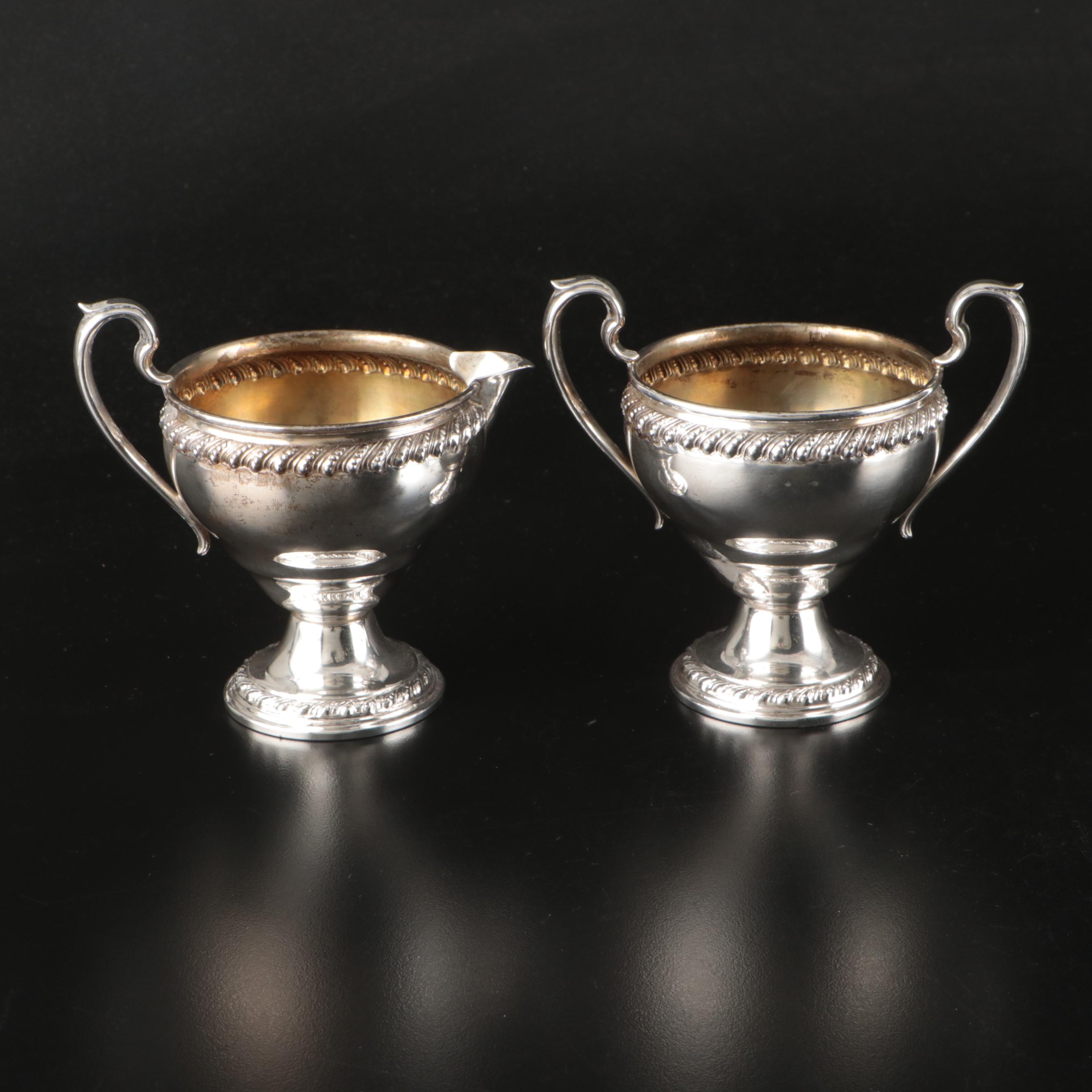 Gorham Sterling Silver Compote with Rogers Sterling Creamer and Sugar Bowl