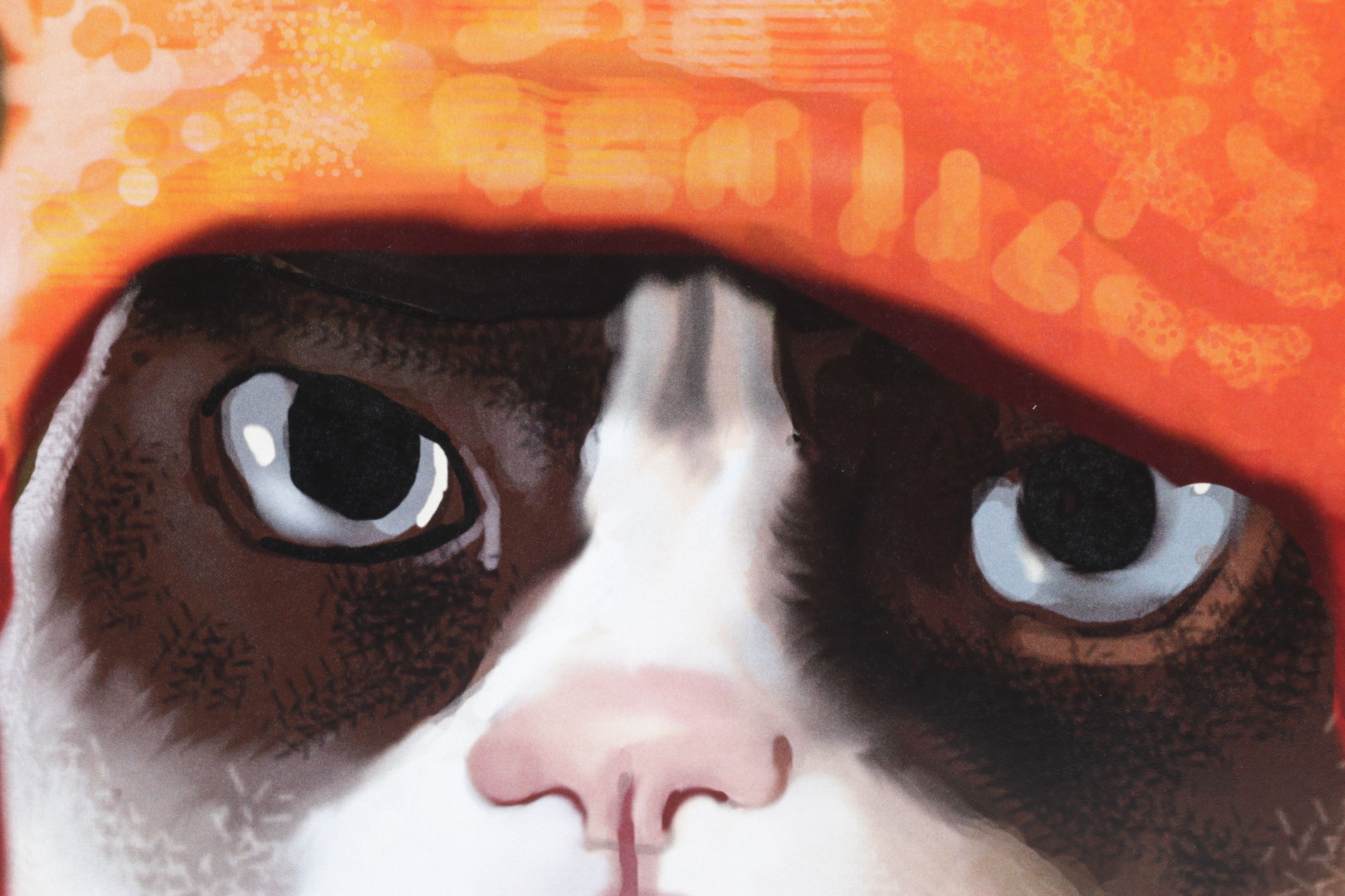 Digital Portrait Painting of Grumpy Cat Wearing a Winter Hat, Early 21st Century