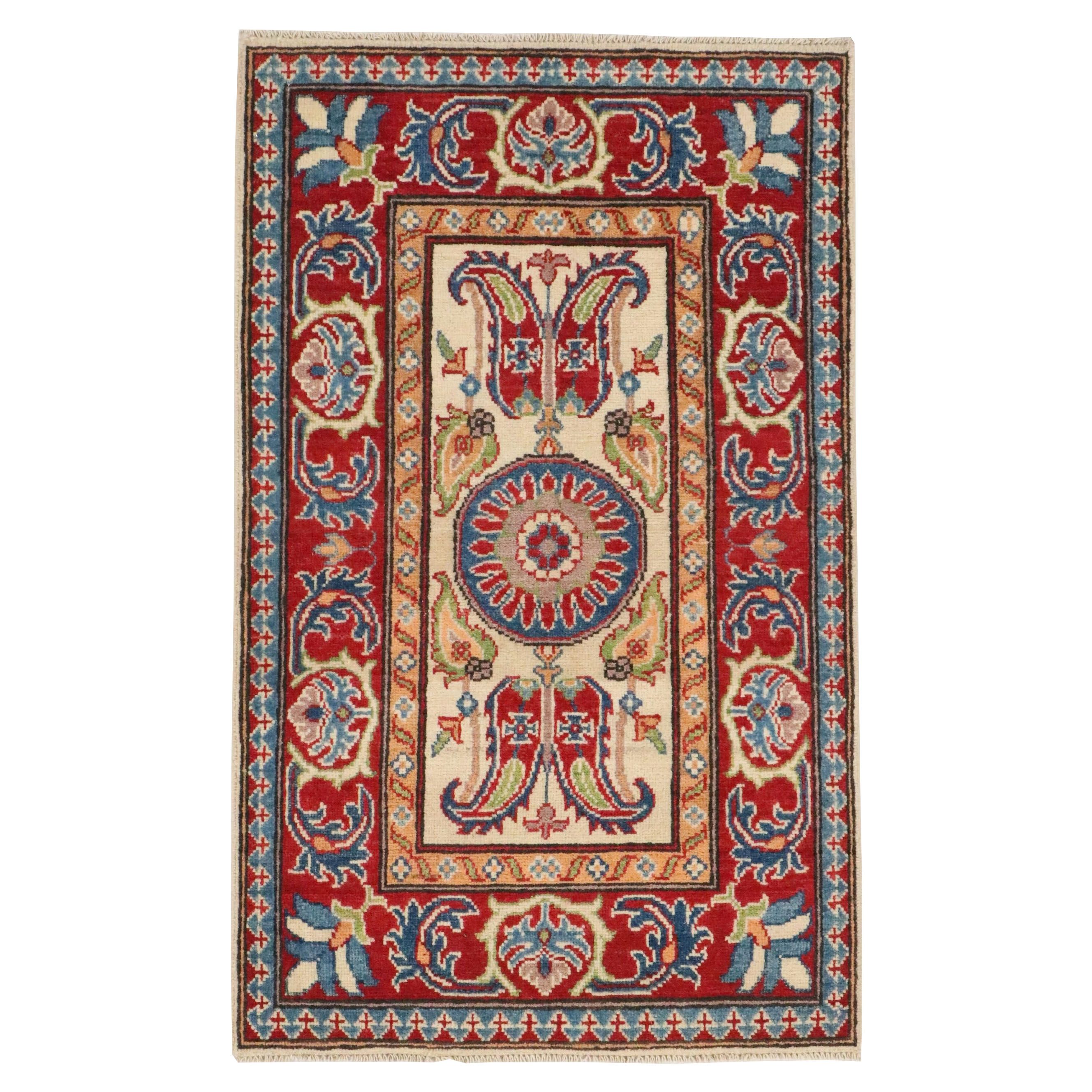 2'7 x 4'2 Hand-Knotted Afghan Kazak Accent Rug