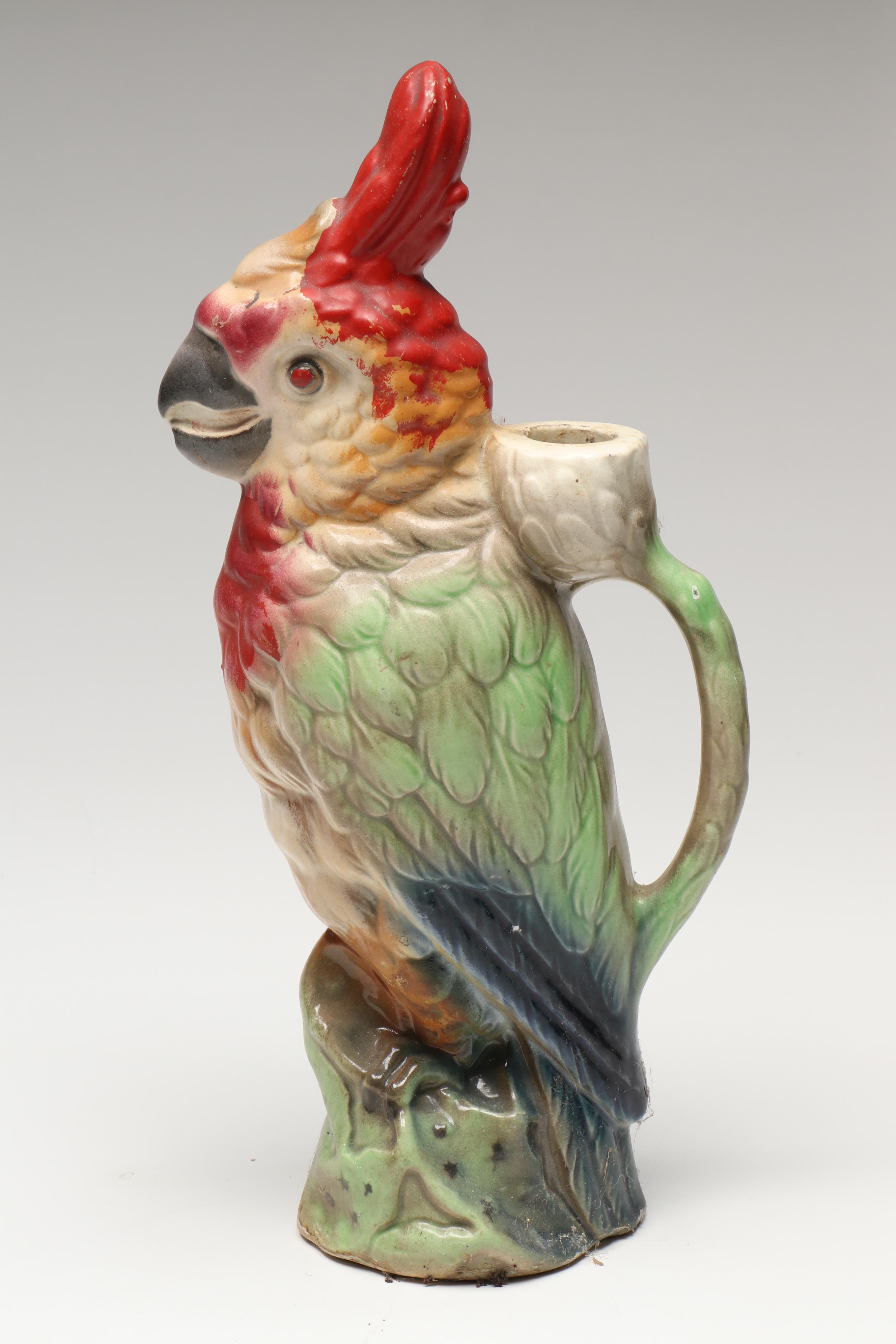 French Tropical Bird Porcelain Candlestick with Other Tropical Bird Vases