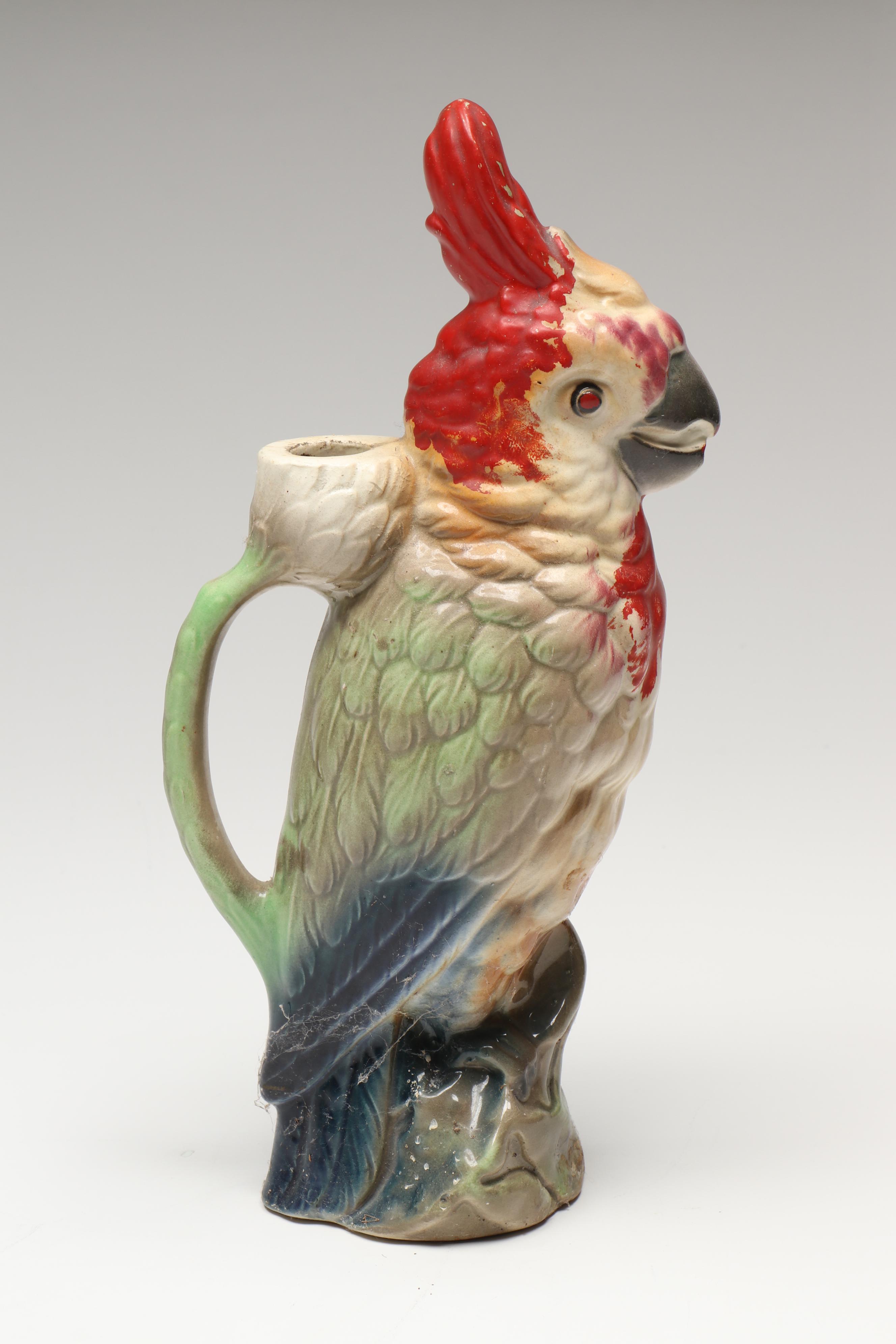 French Tropical Bird Porcelain Candlestick with Other Tropical Bird Vases