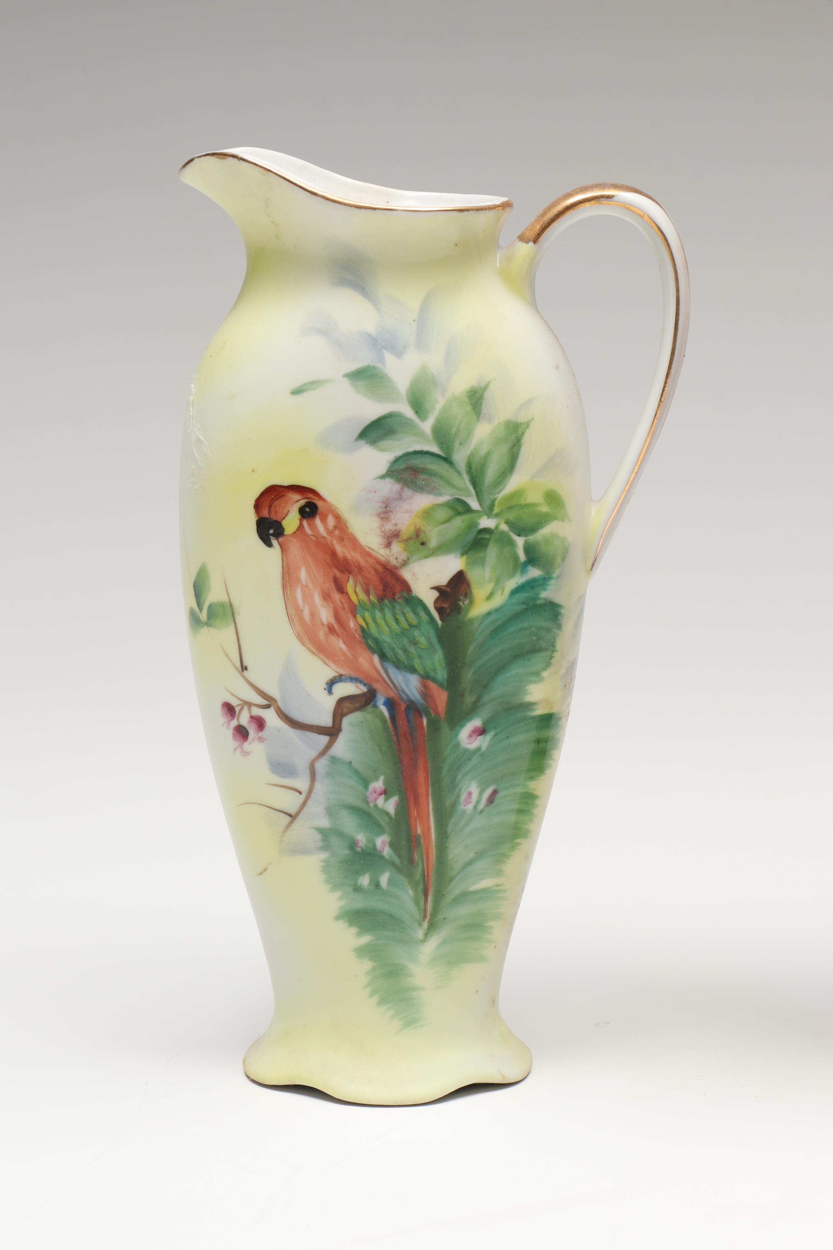 French Tropical Bird Porcelain Candlestick with Other Tropical Bird Vases