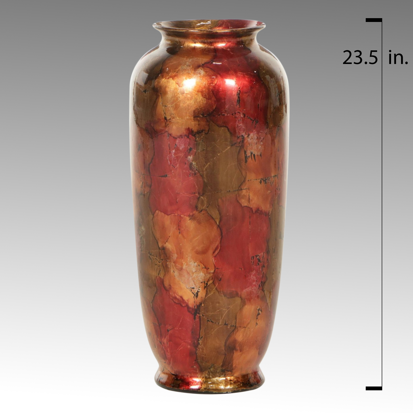 Lacquered Ceramic Floor Vase with Red, Gold, and Copper Finish