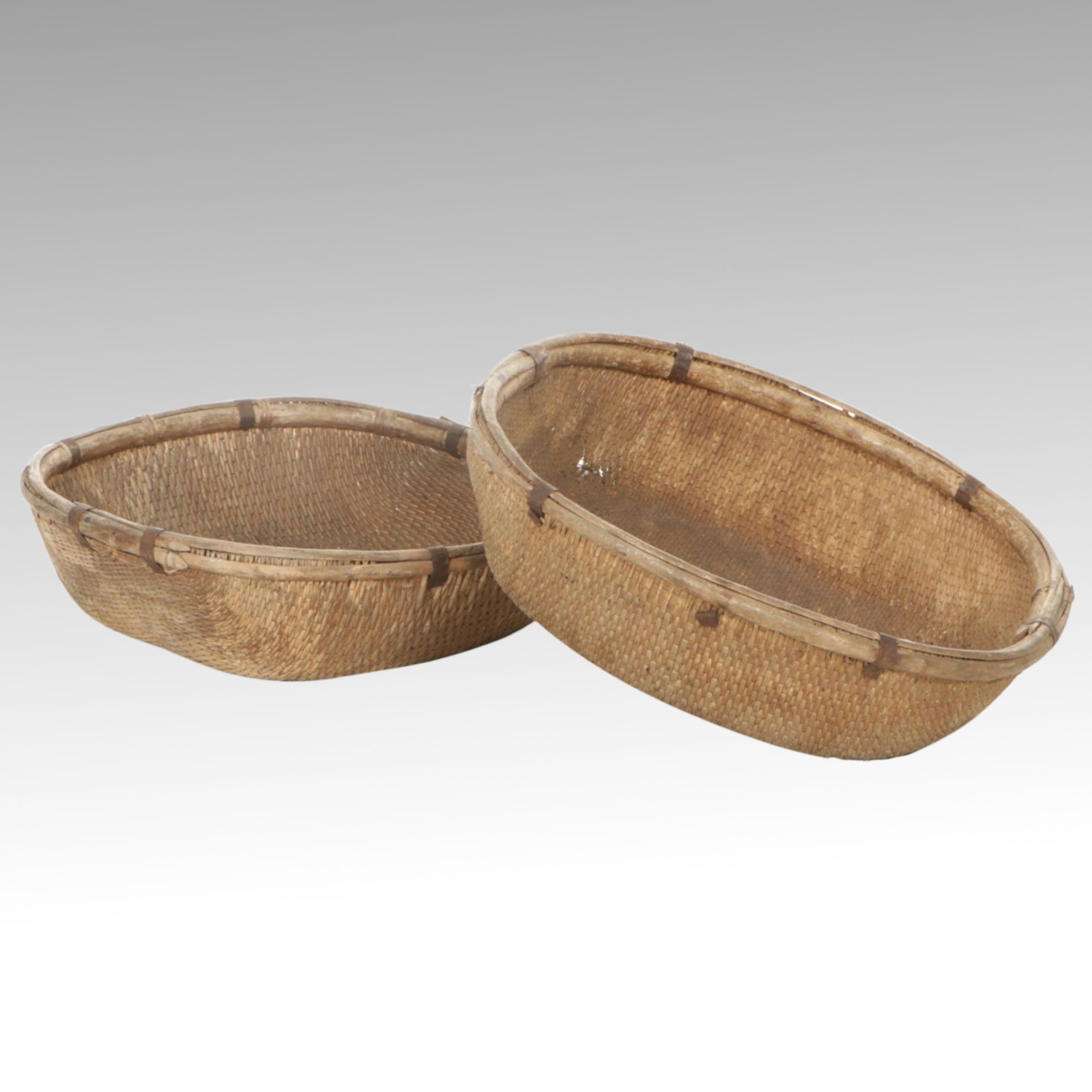 Chinese Handwoven Seagrass Harvest Baskets, Early to Mid-20th C.