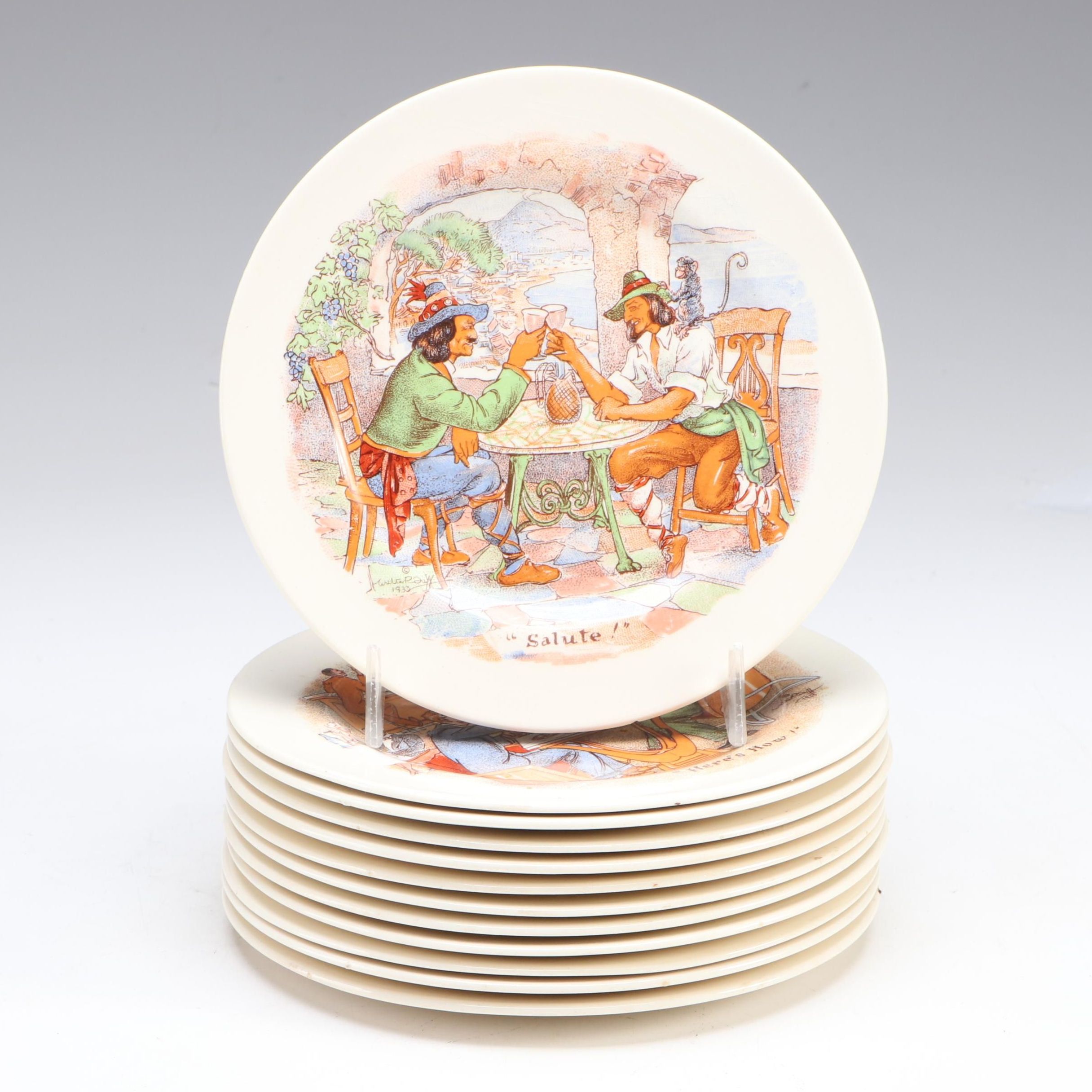 Fondeville English "International Toasts Series" Ceramic Transferware Plates