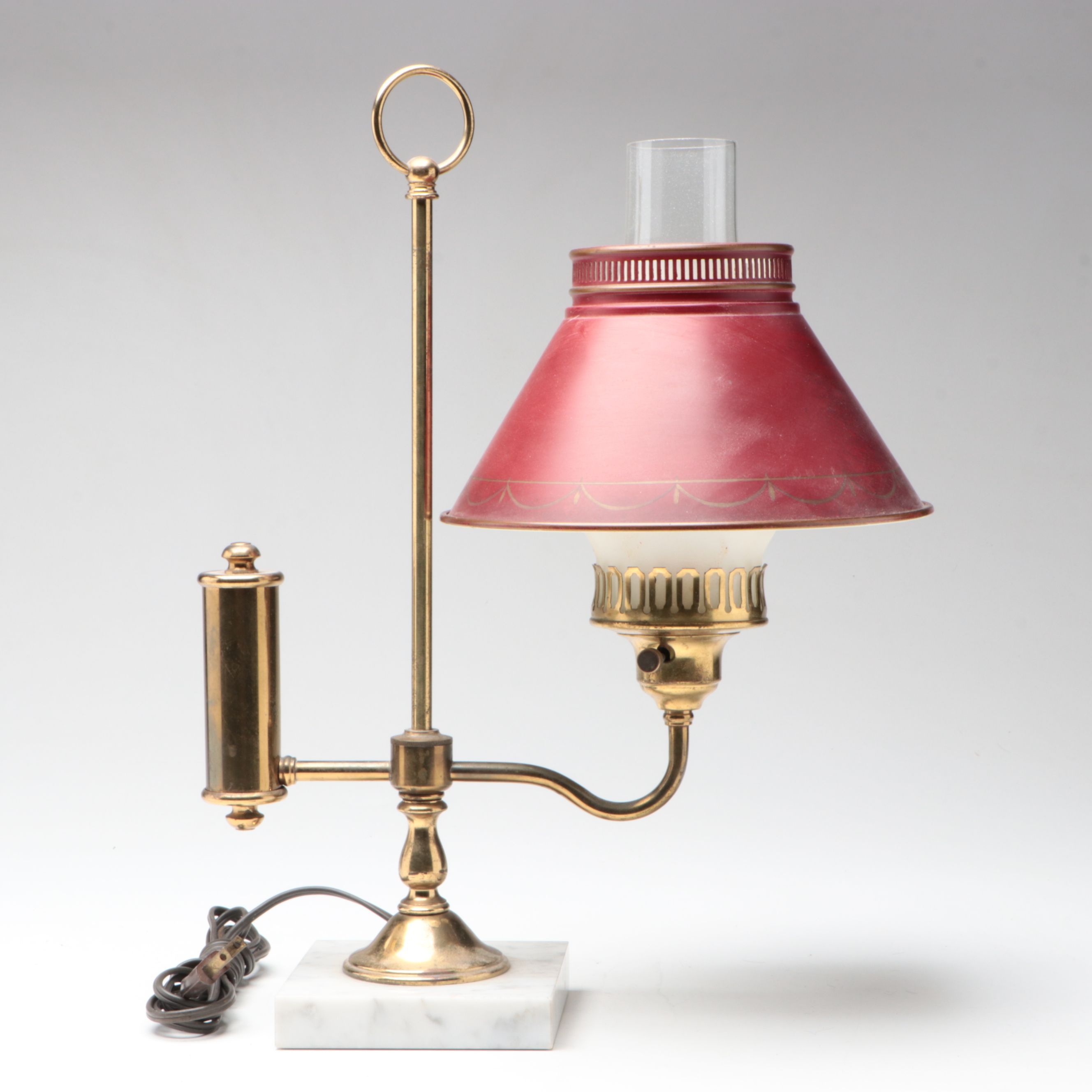 French Empire Style Swing Arm Brass Desk Lamp on Marble Base