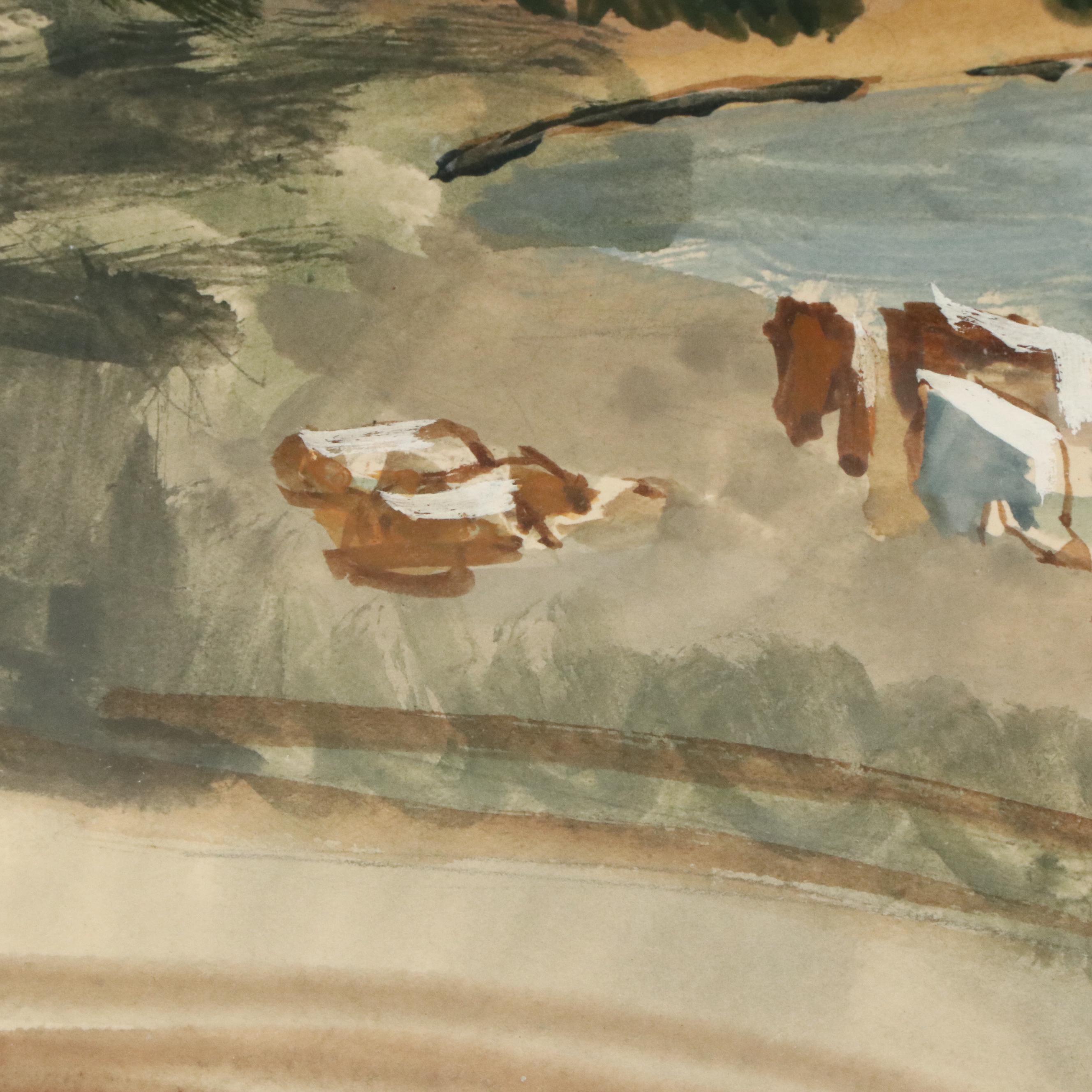 Gouache Painting of Pastoral Landscape, Circa 1940