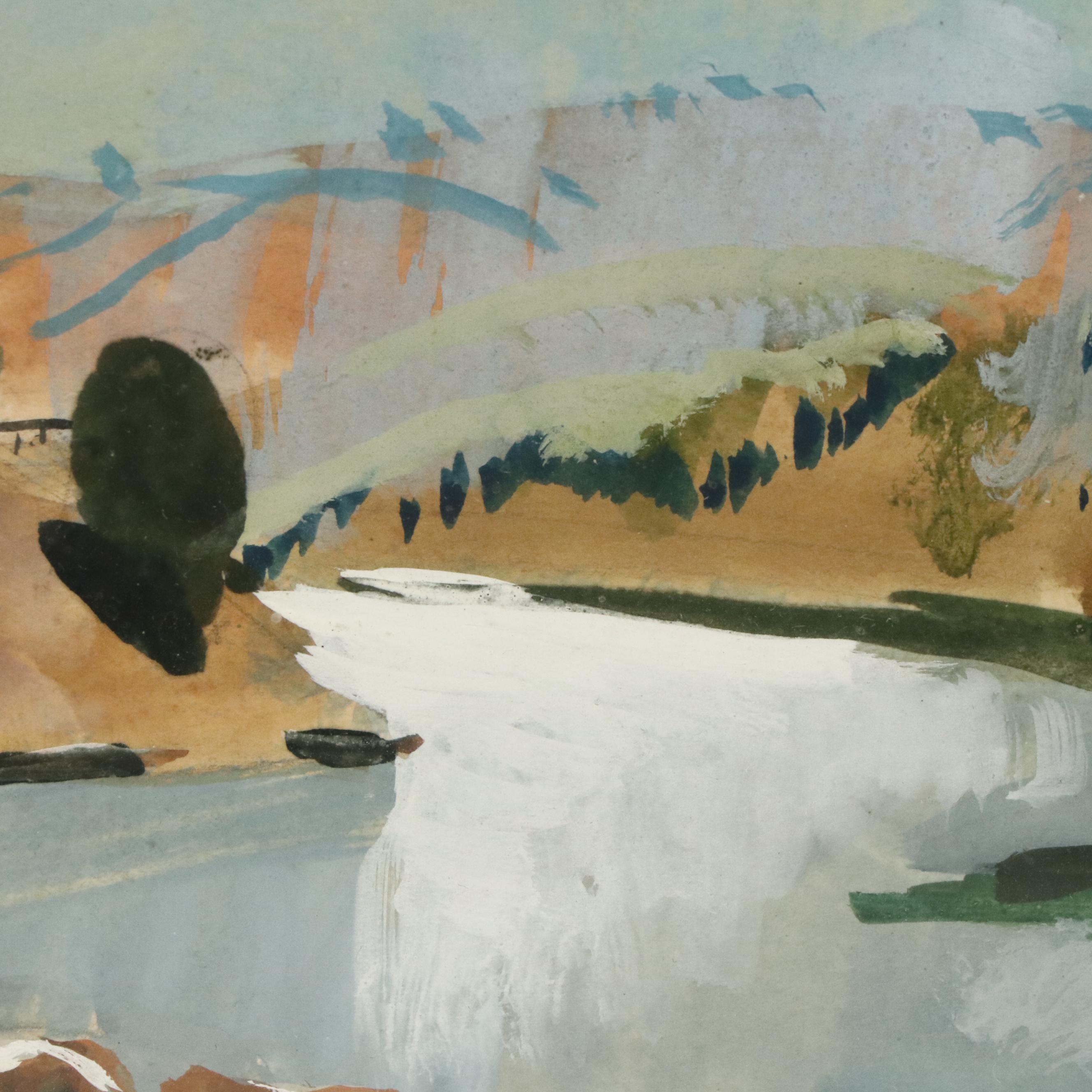 Gouache Painting of Pastoral Landscape, Circa 1940