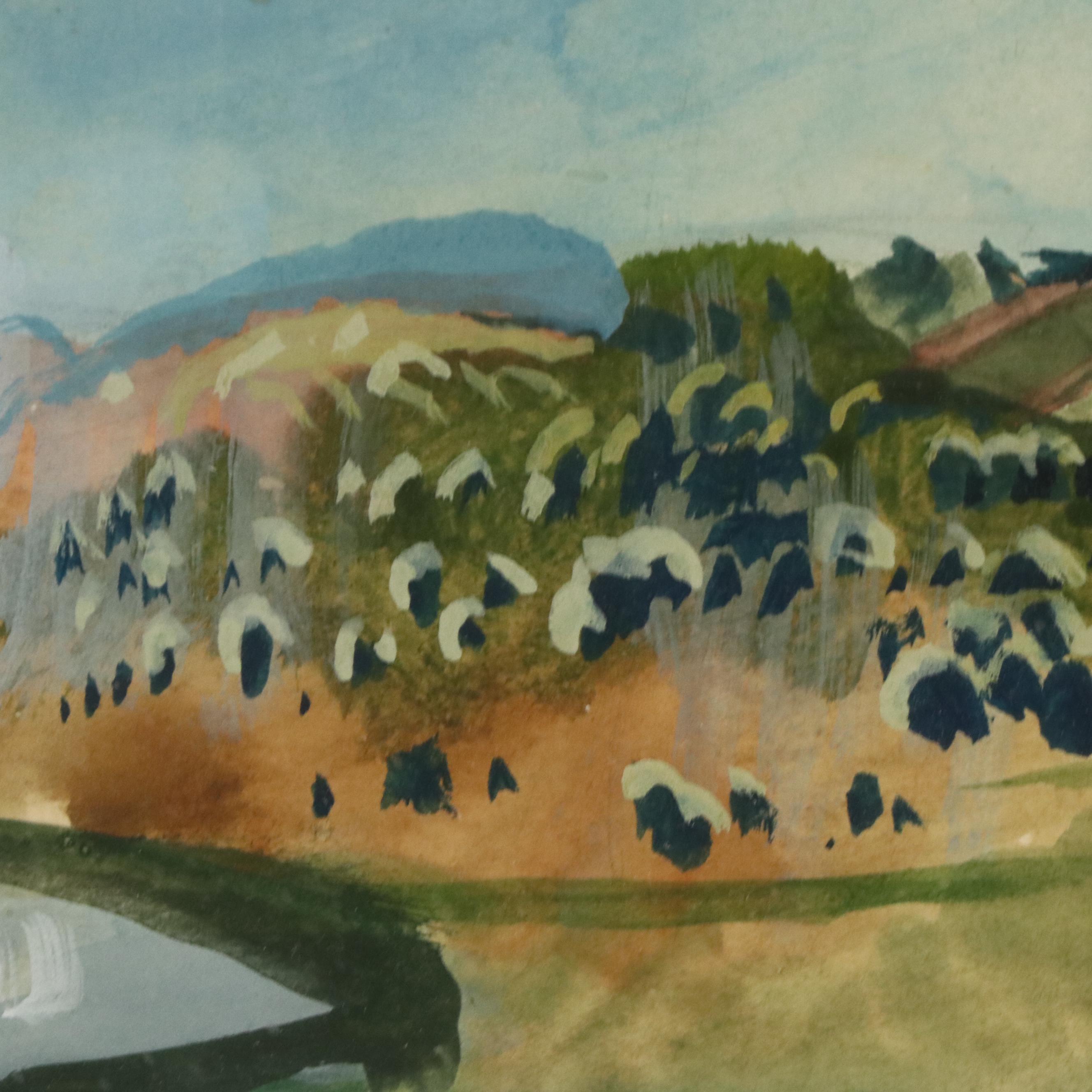 Gouache Painting of Pastoral Landscape, Circa 1940