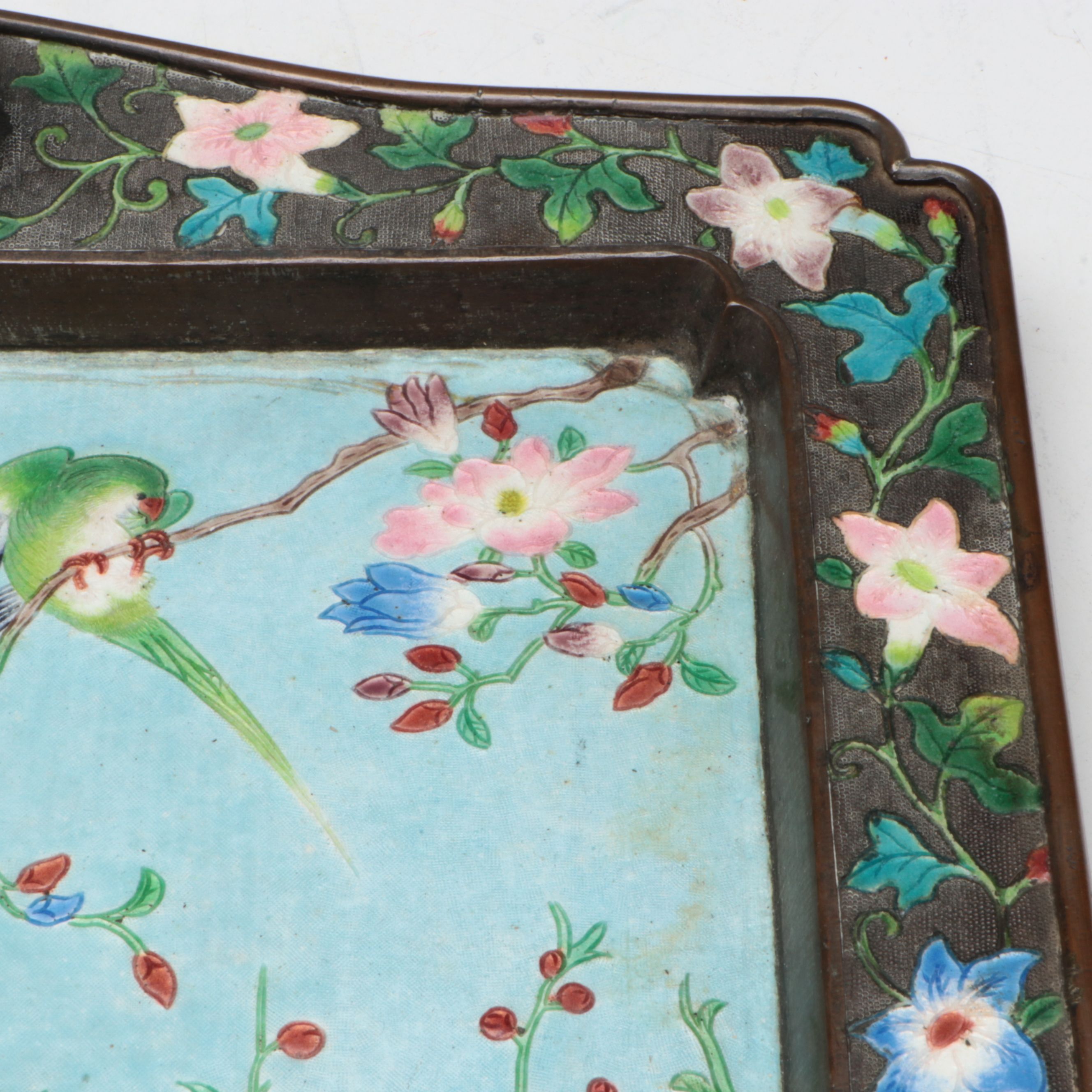 Chinese Enamel and Metal Tray with Hand-Carved Stone Elephant