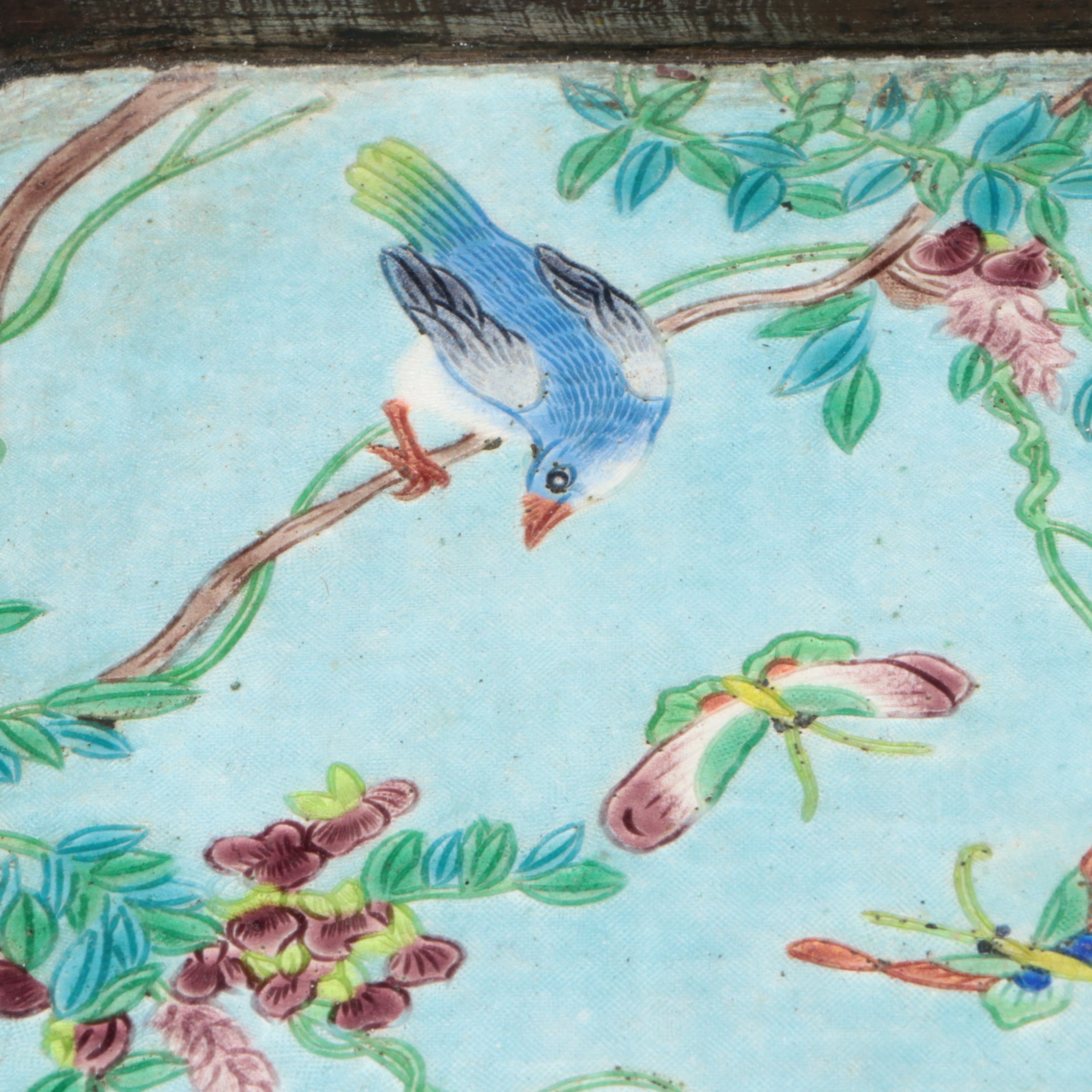 Chinese Enamel and Metal Tray with Hand-Carved Stone Elephant