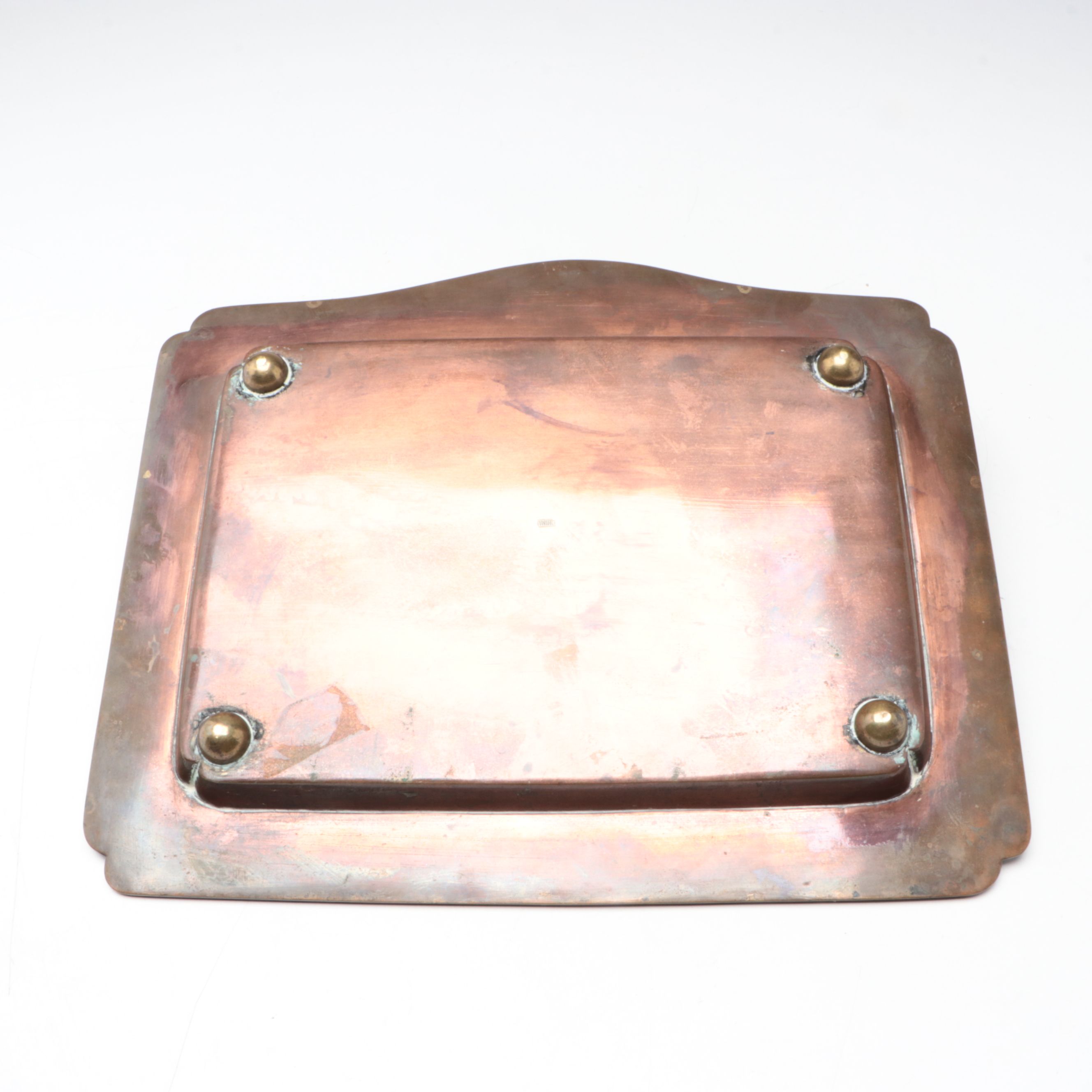 Chinese Enamel and Metal Tray with Hand-Carved Stone Elephant