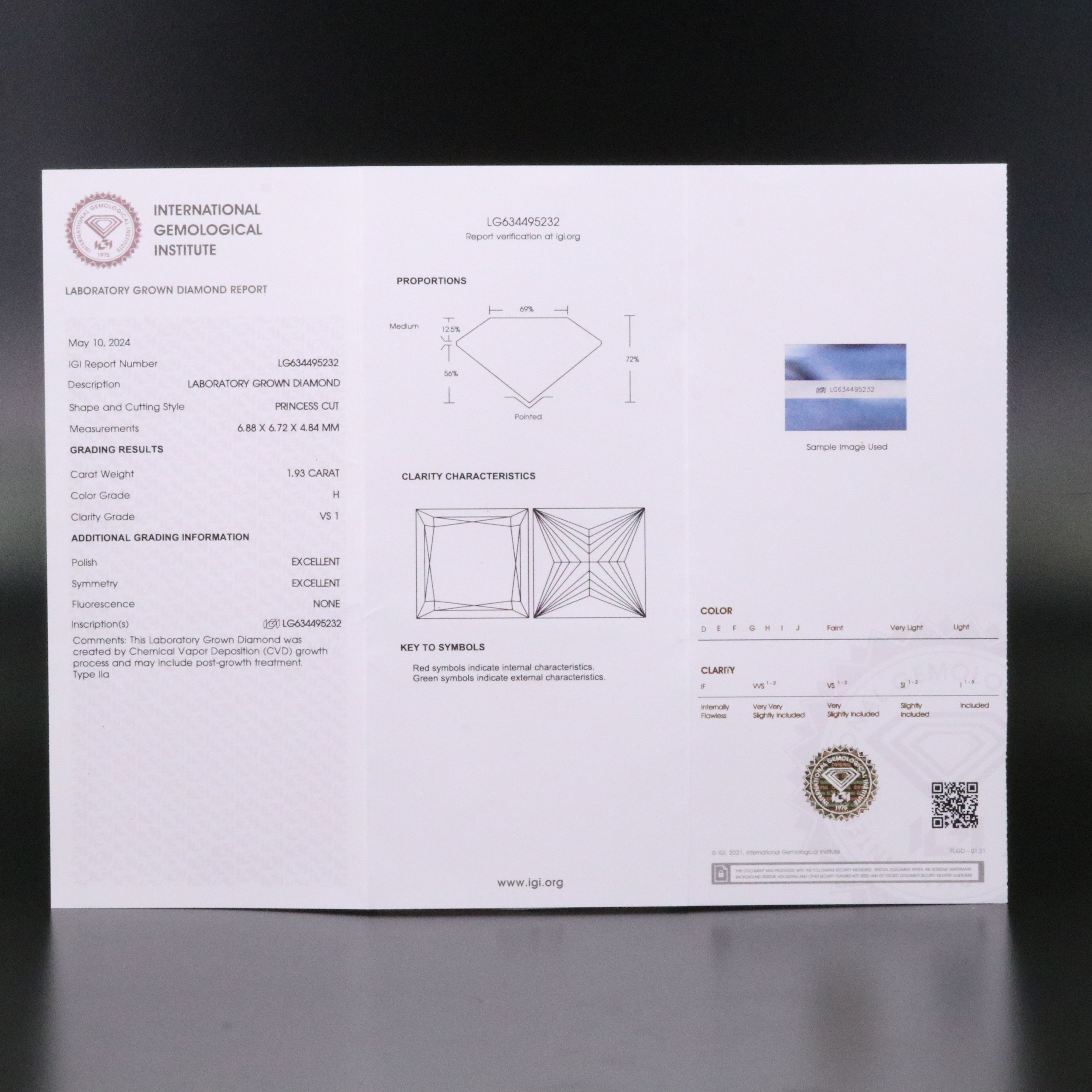 Loose 1.93 CT Lab Grown Diamond with IGI Report