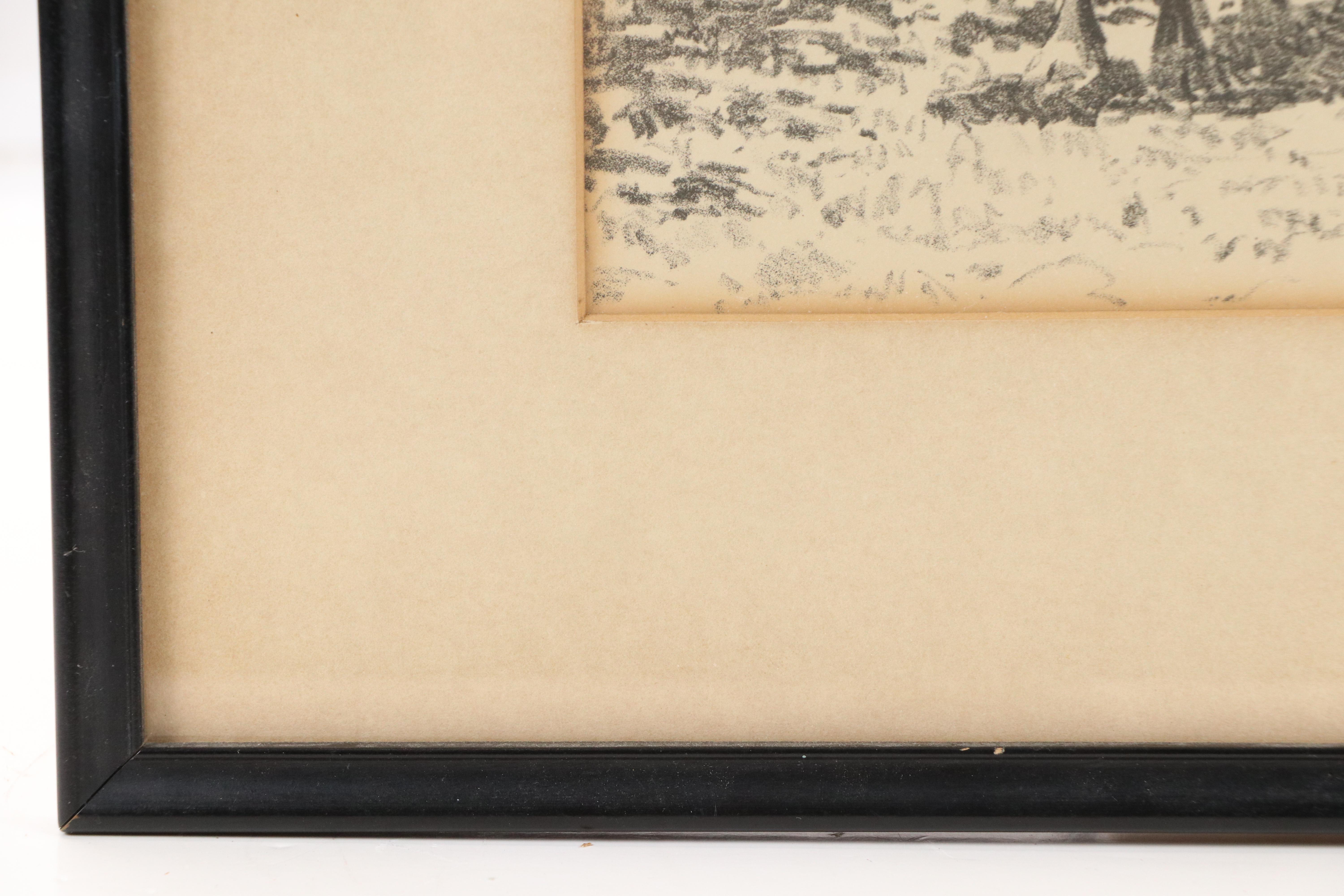 Edward Charles Volkert Graphite Drawing of Oxen Pulling Wagon, Late 19th C.