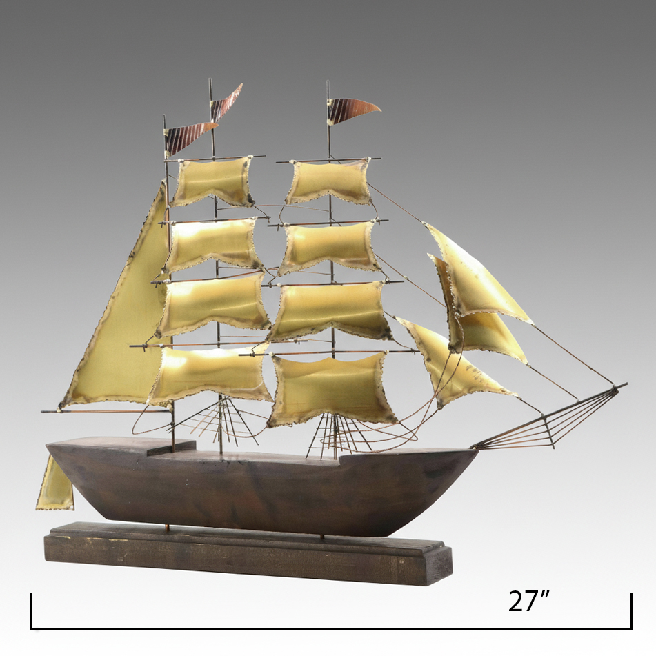 Brass, Copper, and Wood Model Clipper Ship, Mid to Late 20th Century