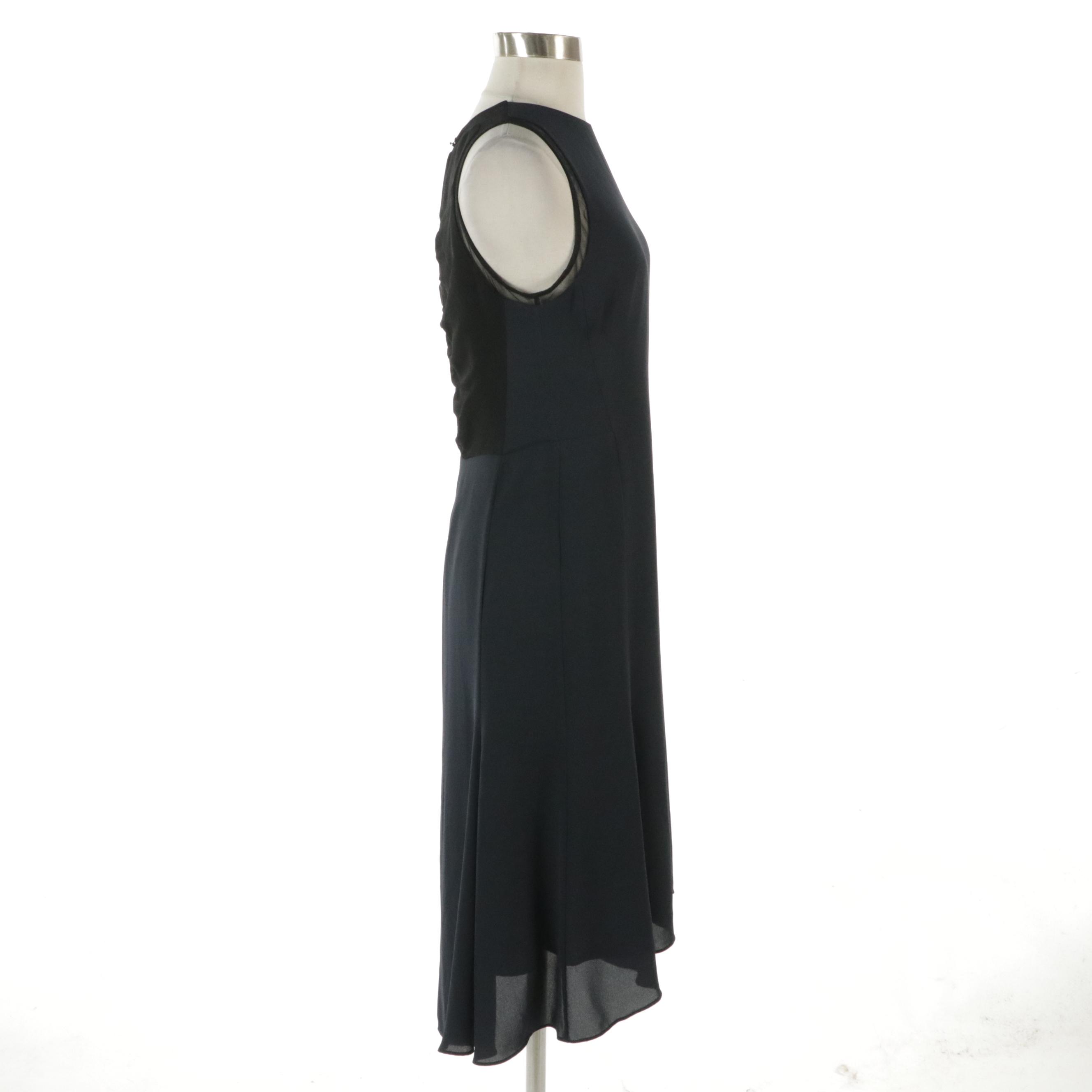 Halston Heritage Sleeveless Dress in Navy/Black with Ruched Detail in Back