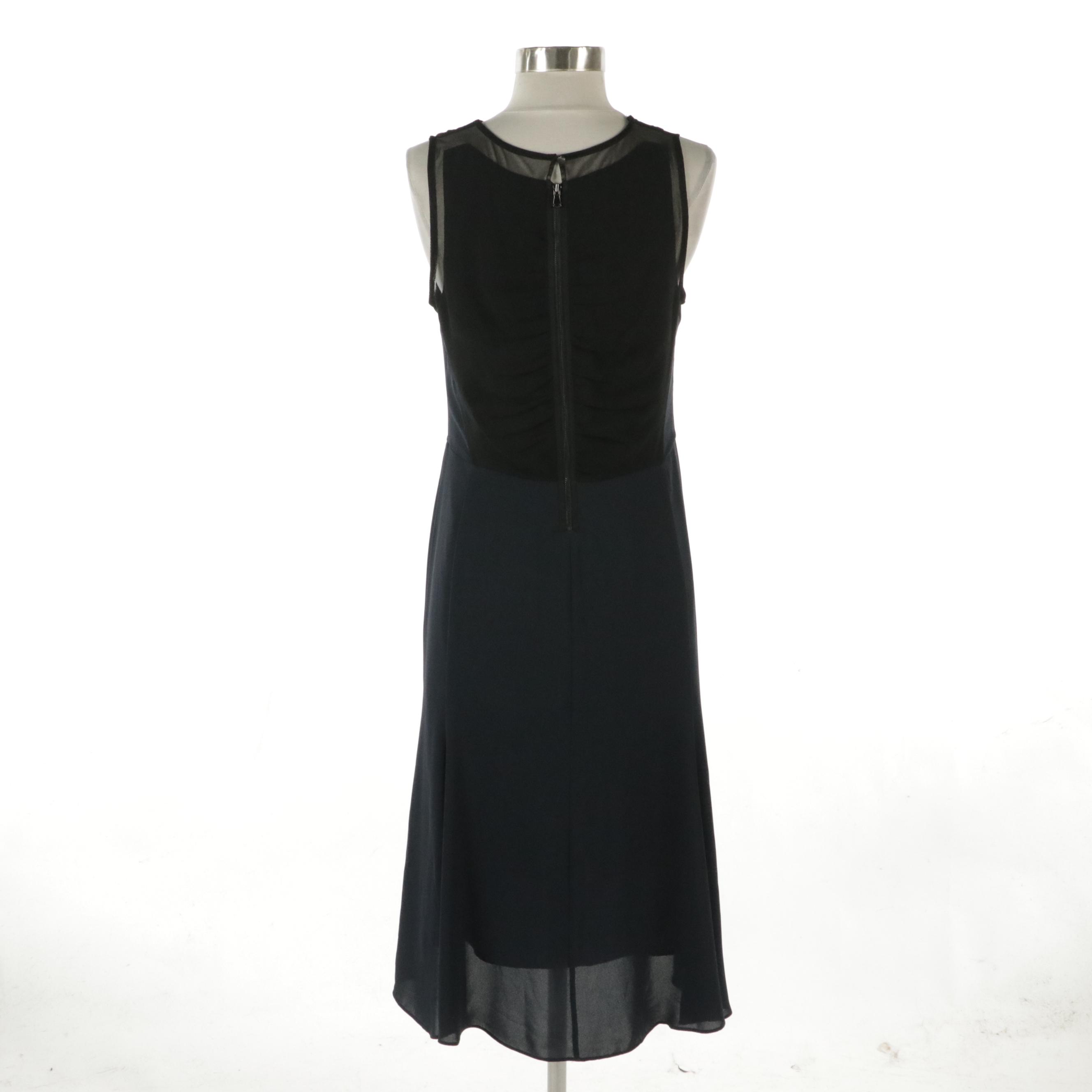 Halston Heritage Sleeveless Dress in Navy/Black with Ruched Detail in Back