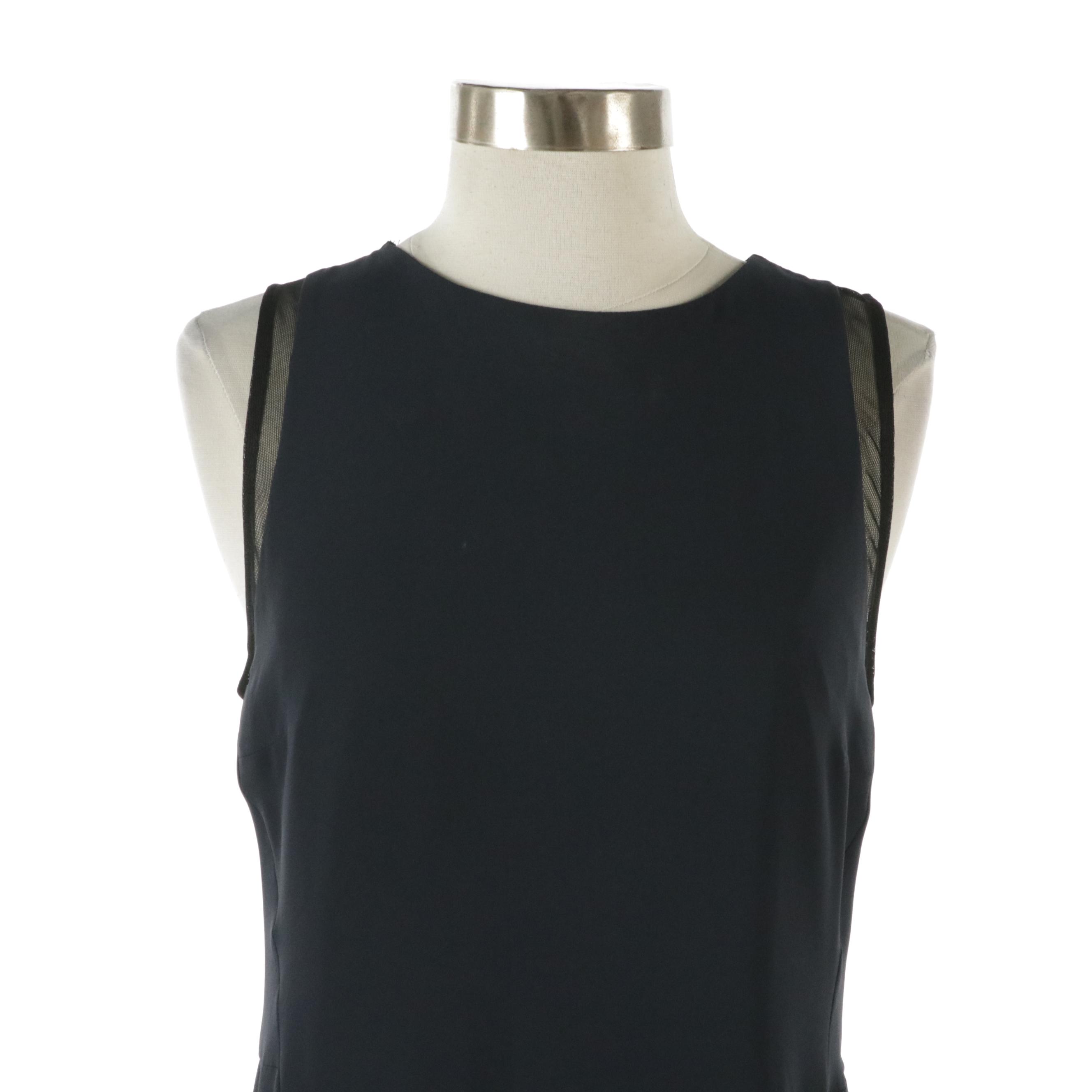 Halston Heritage Sleeveless Dress in Navy/Black with Ruched Detail in Back