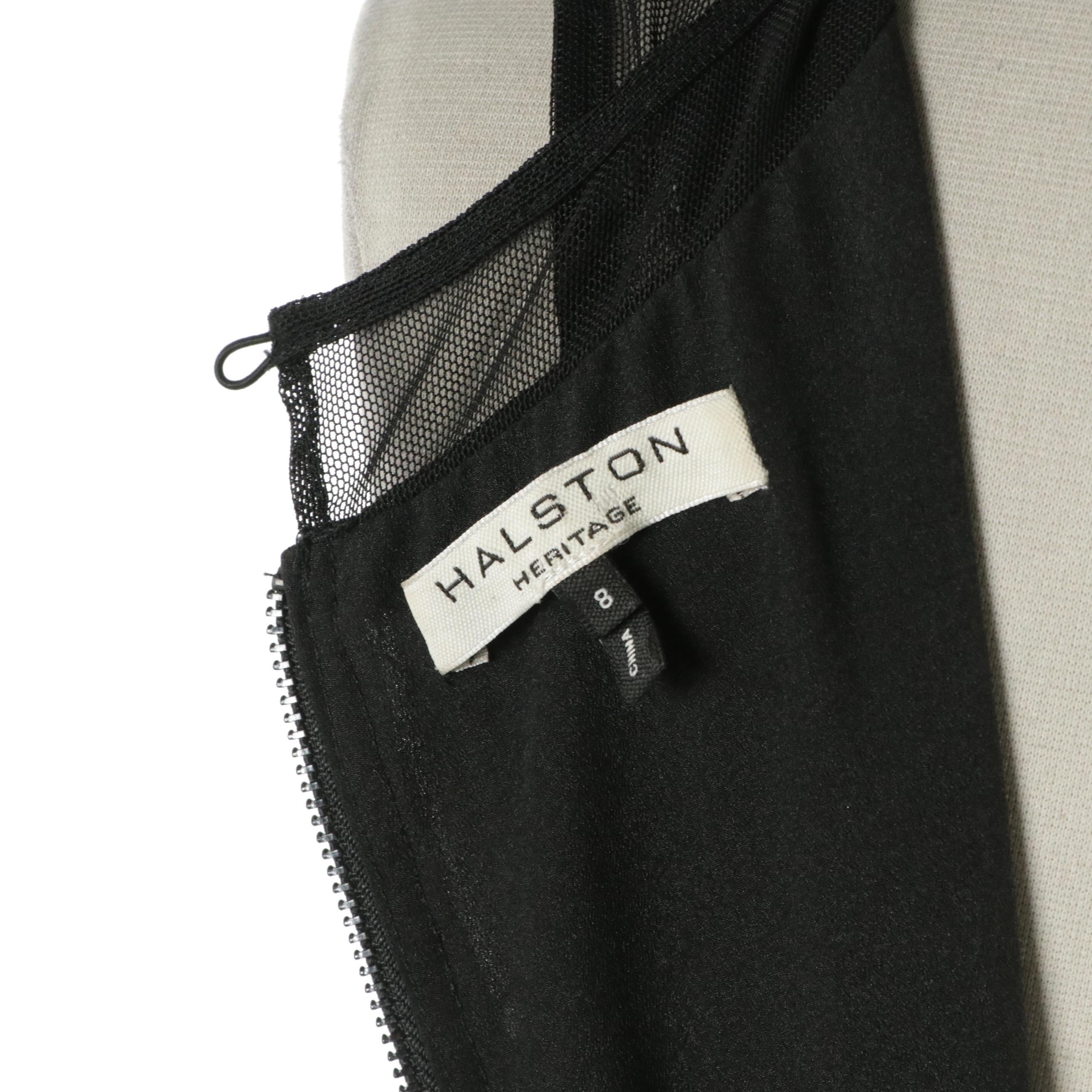 Halston Heritage Sleeveless Dress in Navy/Black with Ruched Detail in Back