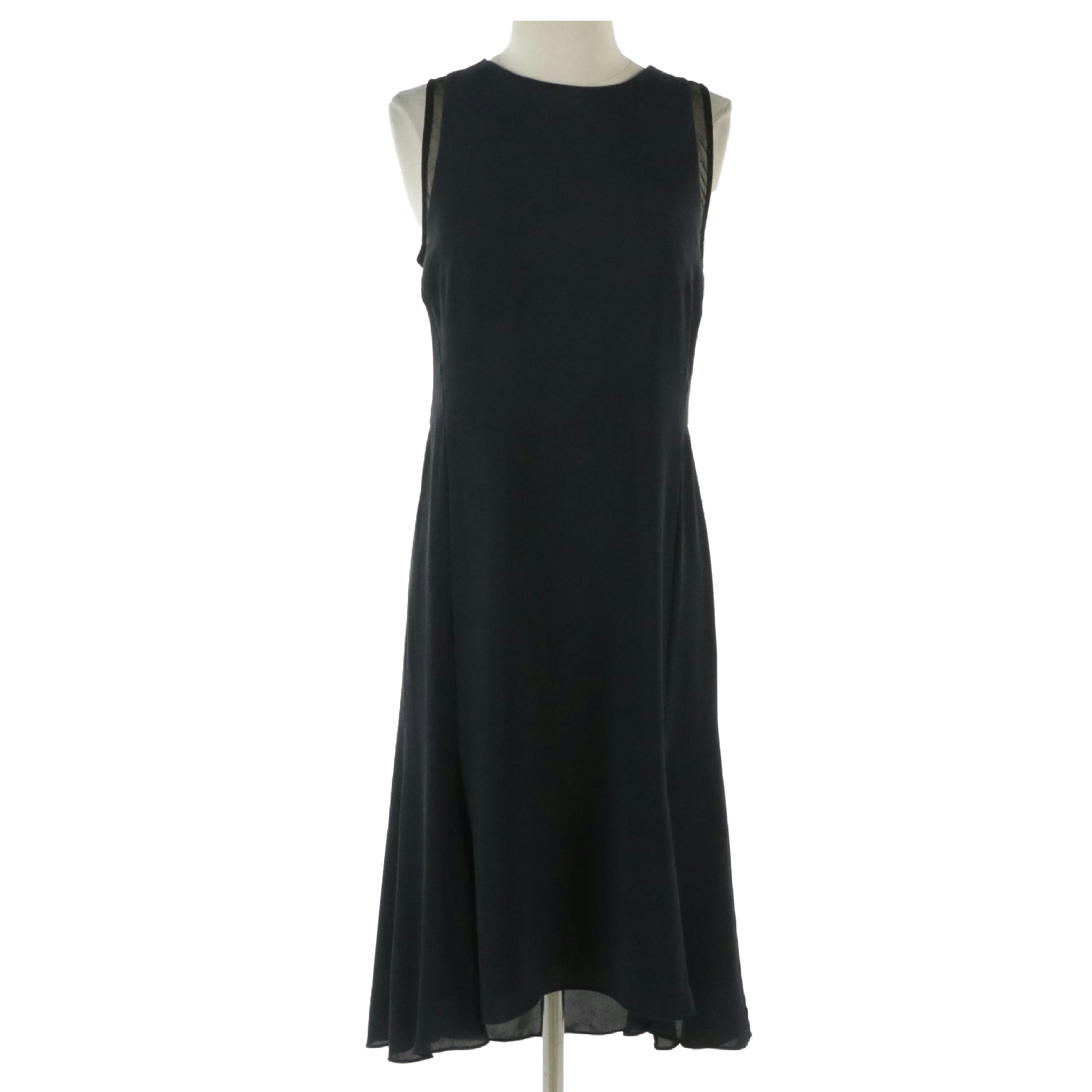 Halston Heritage Sleeveless Dress in Navy/Black with Ruched Detail in Back