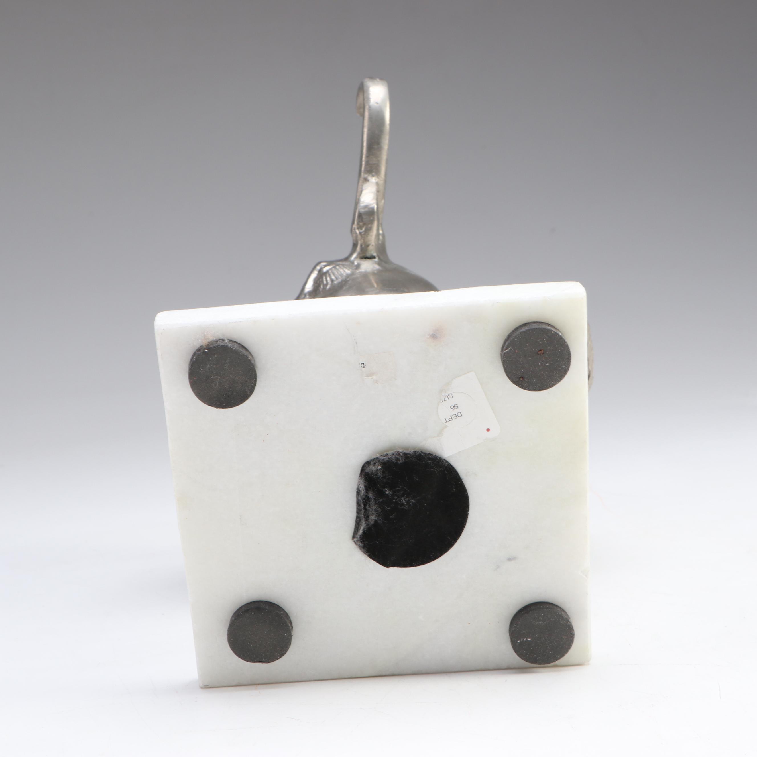 Silvered Cast Aluminum Bull Sculpture on Calcite Stand