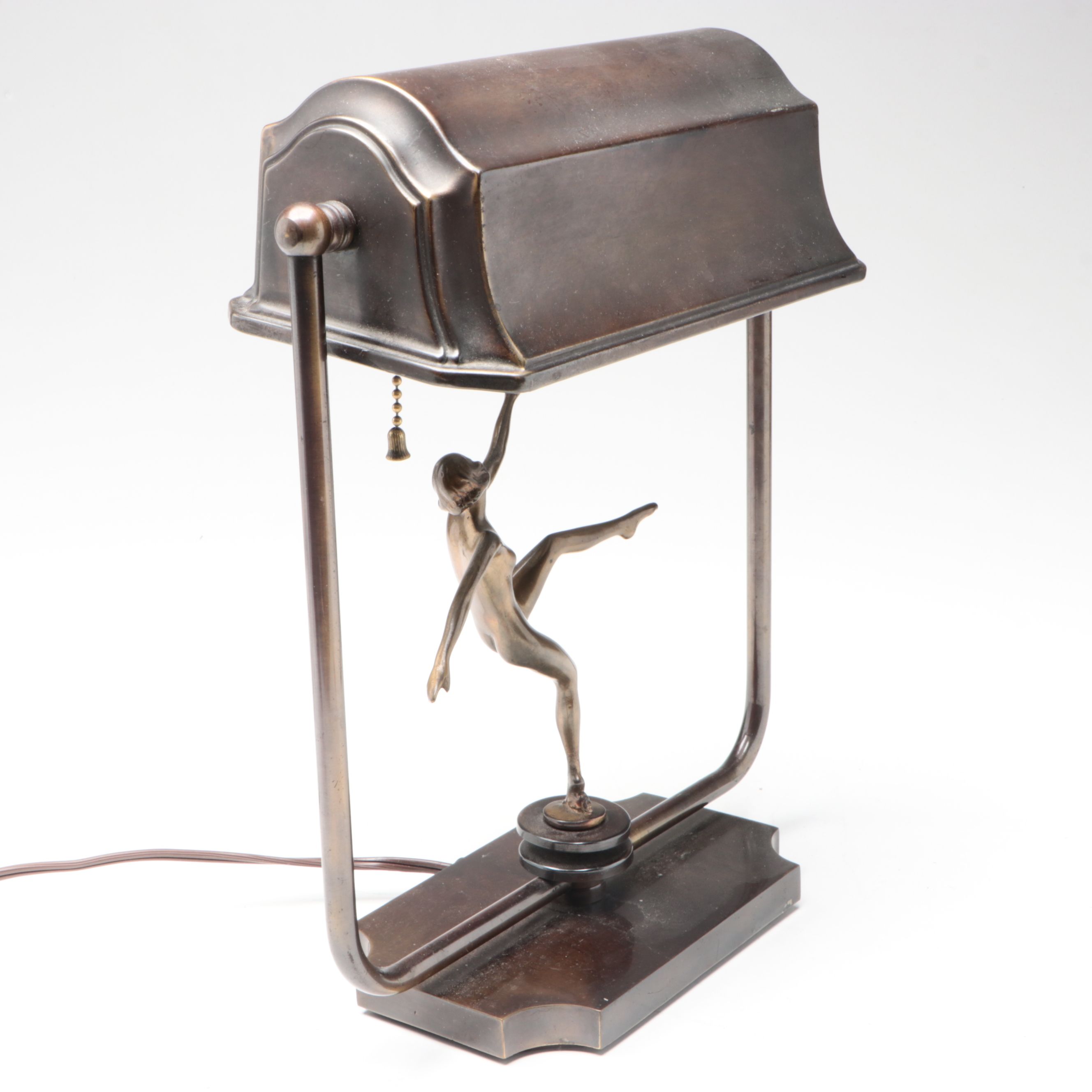 Art Deco Style Bronze Finish Metal Desk Lamp with Brass Figure of Nude Woman