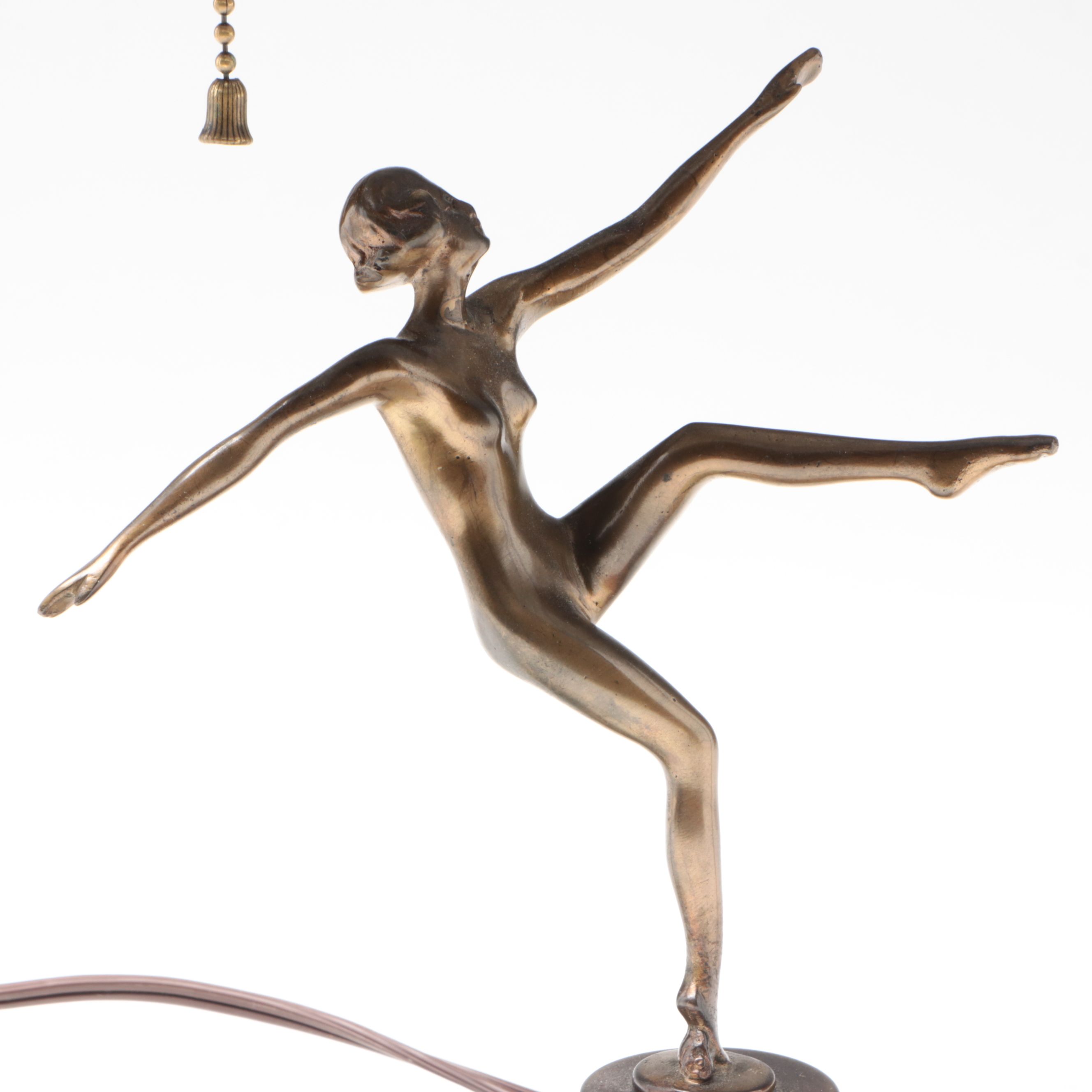 Art Deco Style Bronze Finish Metal Desk Lamp with Brass Figure of Nude Woman