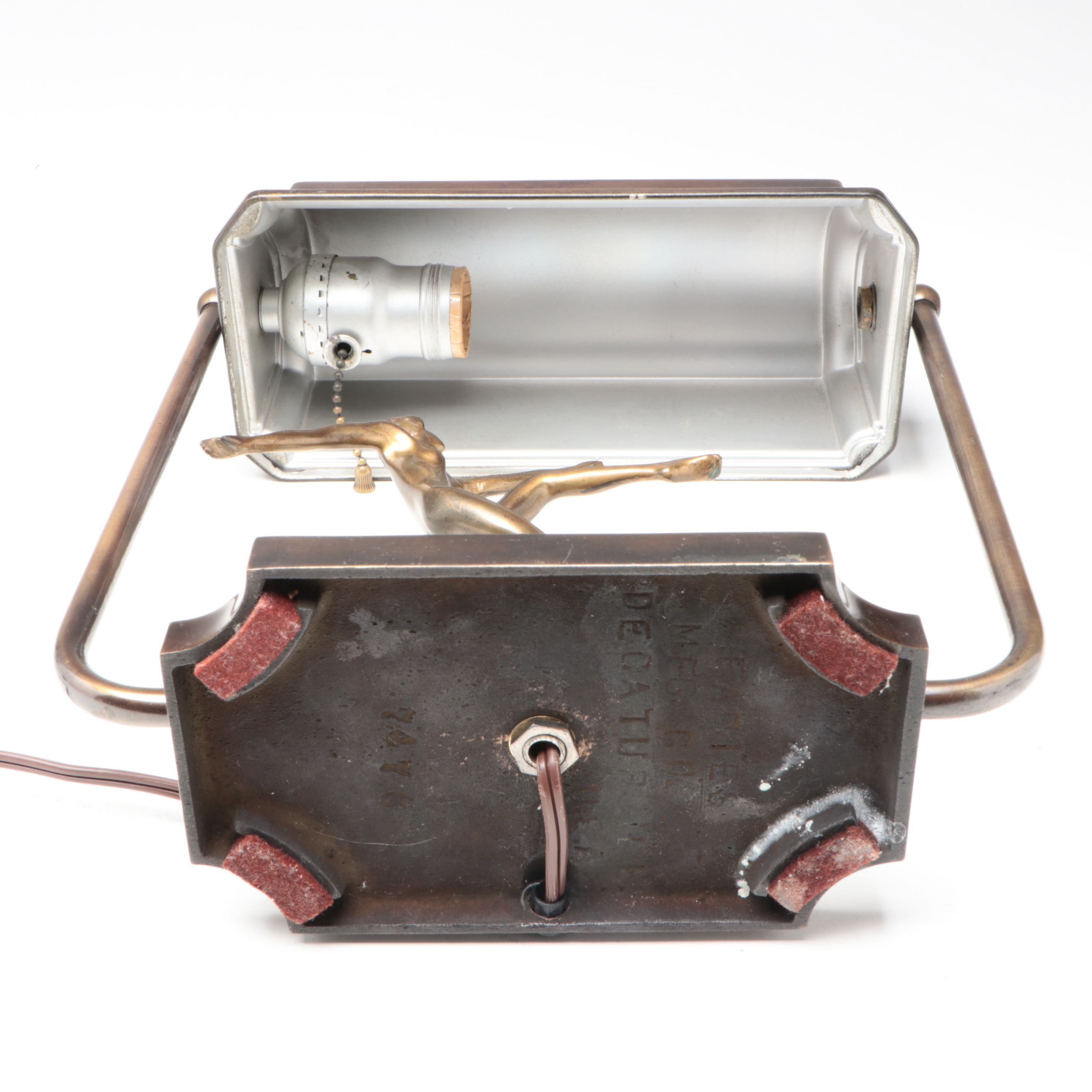 Art Deco Style Bronze Finish Metal Desk Lamp with Brass Figure of Nude Woman