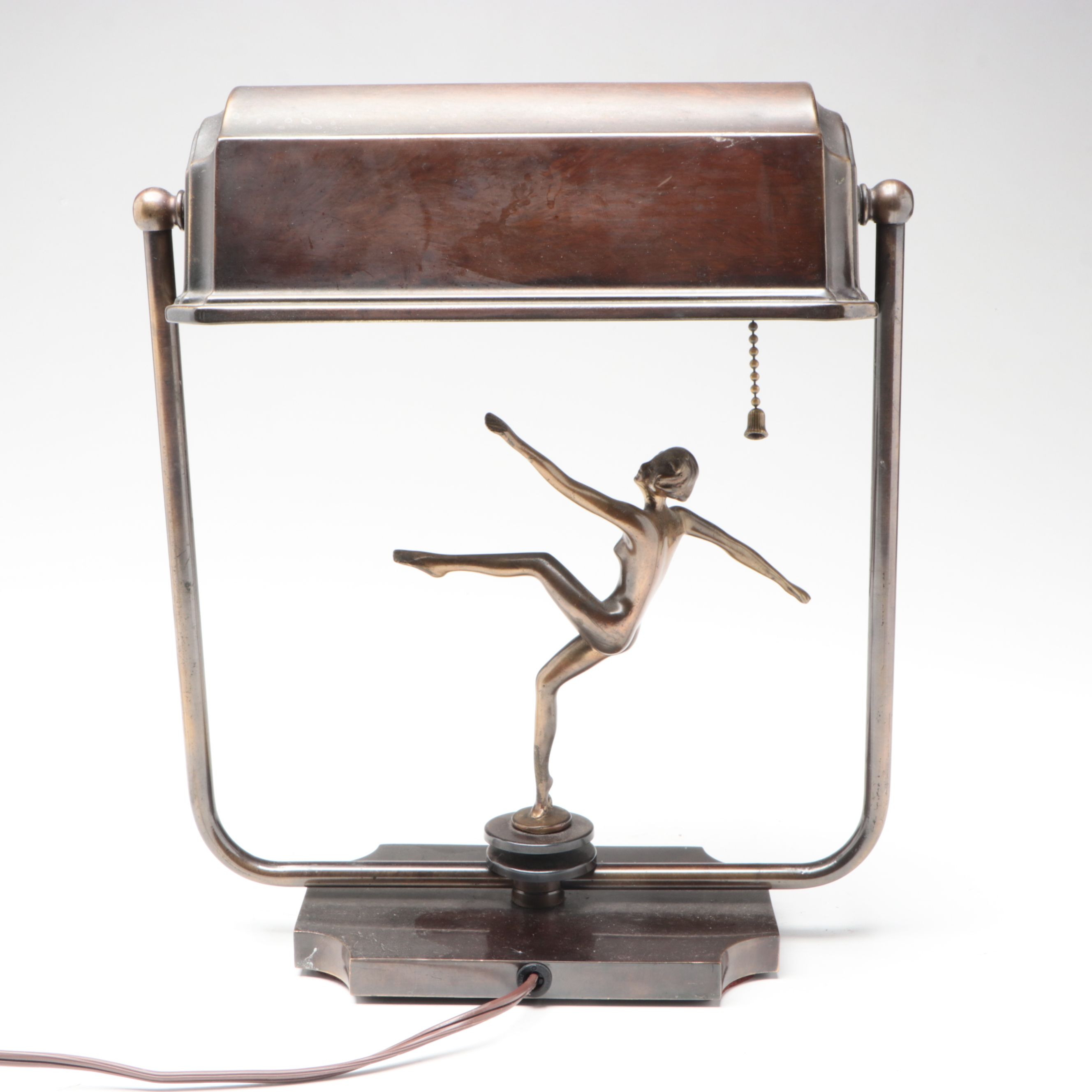Art Deco Style Bronze Finish Metal Desk Lamp with Brass Figure of Nude Woman