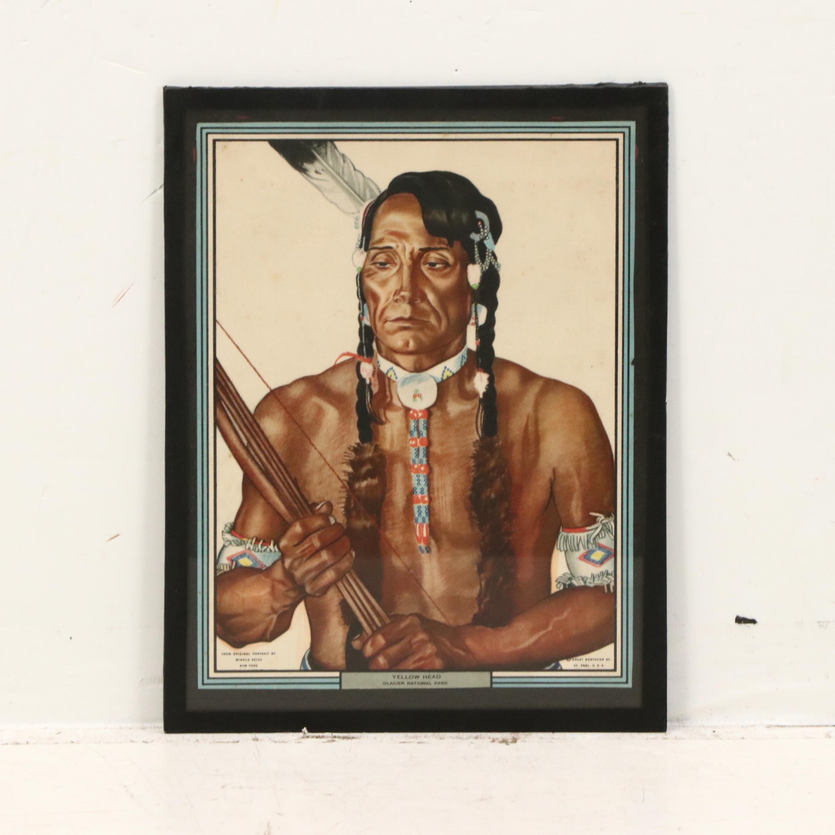 After Winold Reiss Indigenous American Portraits Color Halftones, Mid-Century