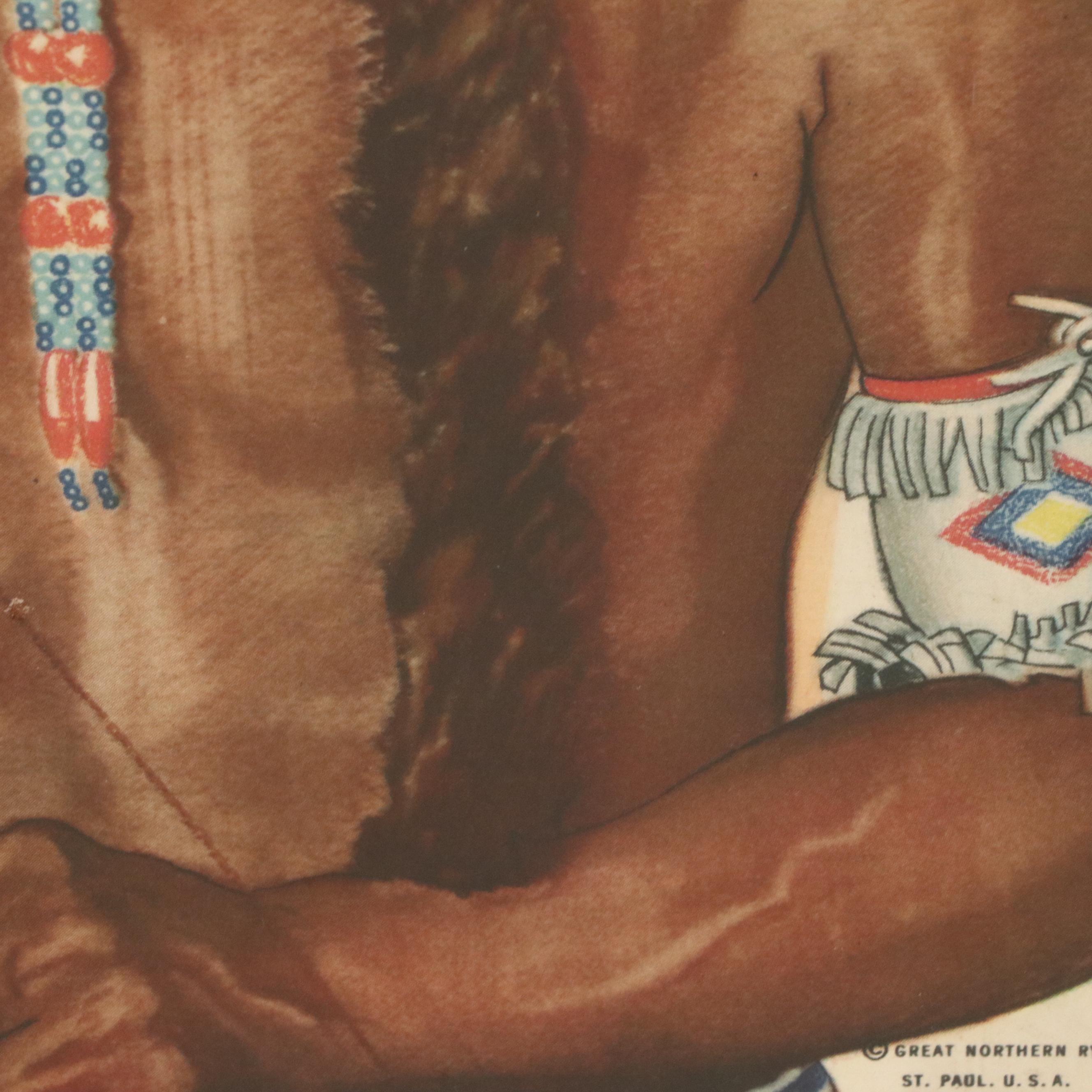 After Winold Reiss Indigenous American Portraits Color Halftones, Mid-Century