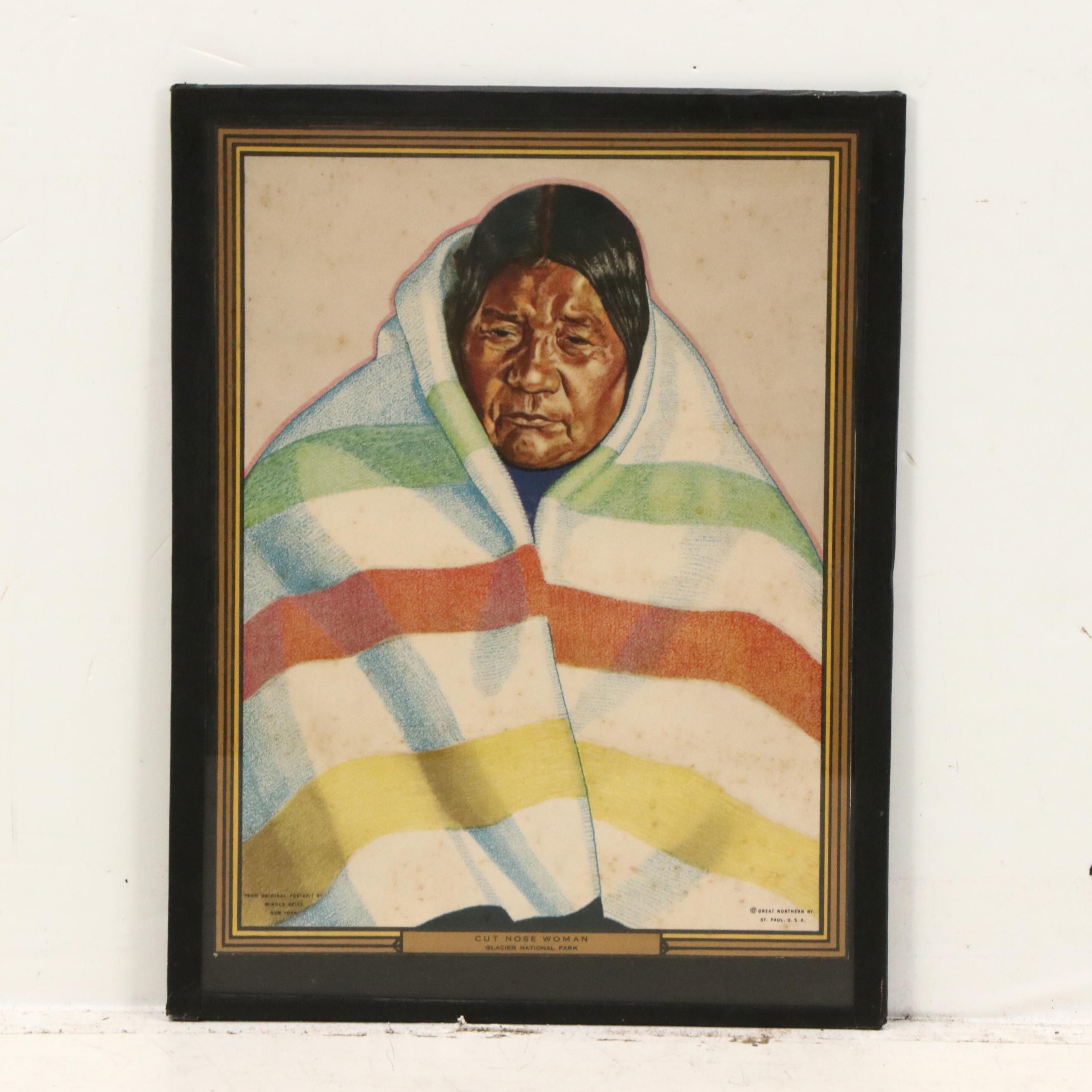 After Winold Reiss Indigenous American Portraits Color Halftones, Mid-Century