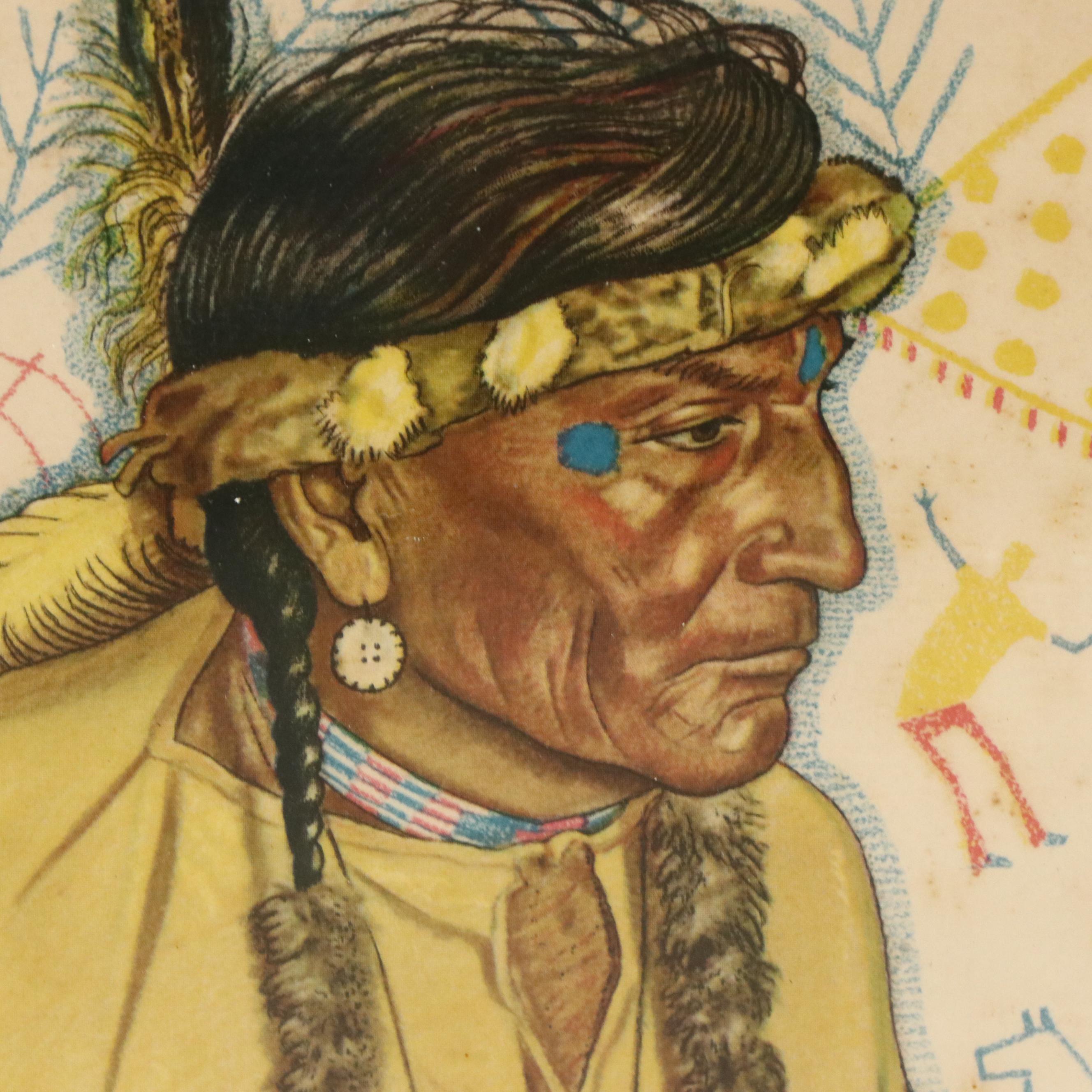 After Winold Reiss Indigenous American Portraits Color Halftones, Mid-Century