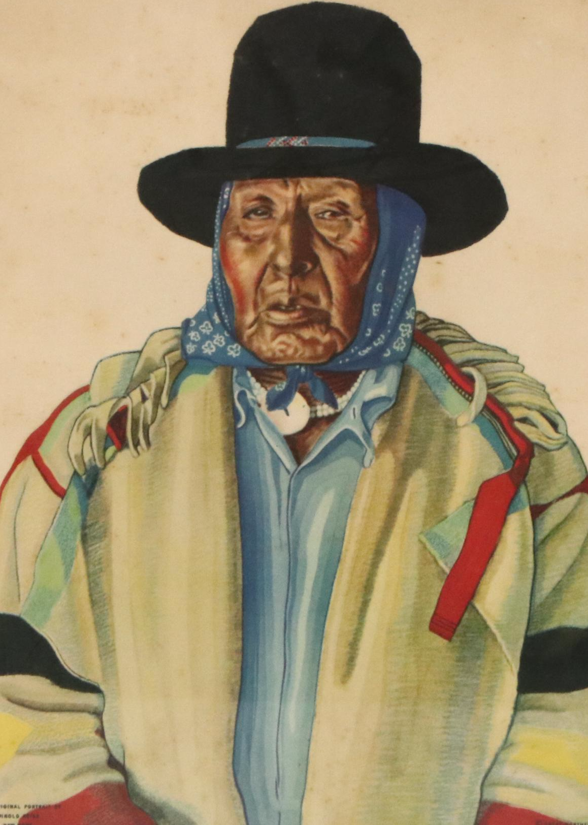 After Winold Reiss Indigenous American Portraits Color Halftones, Mid-Century