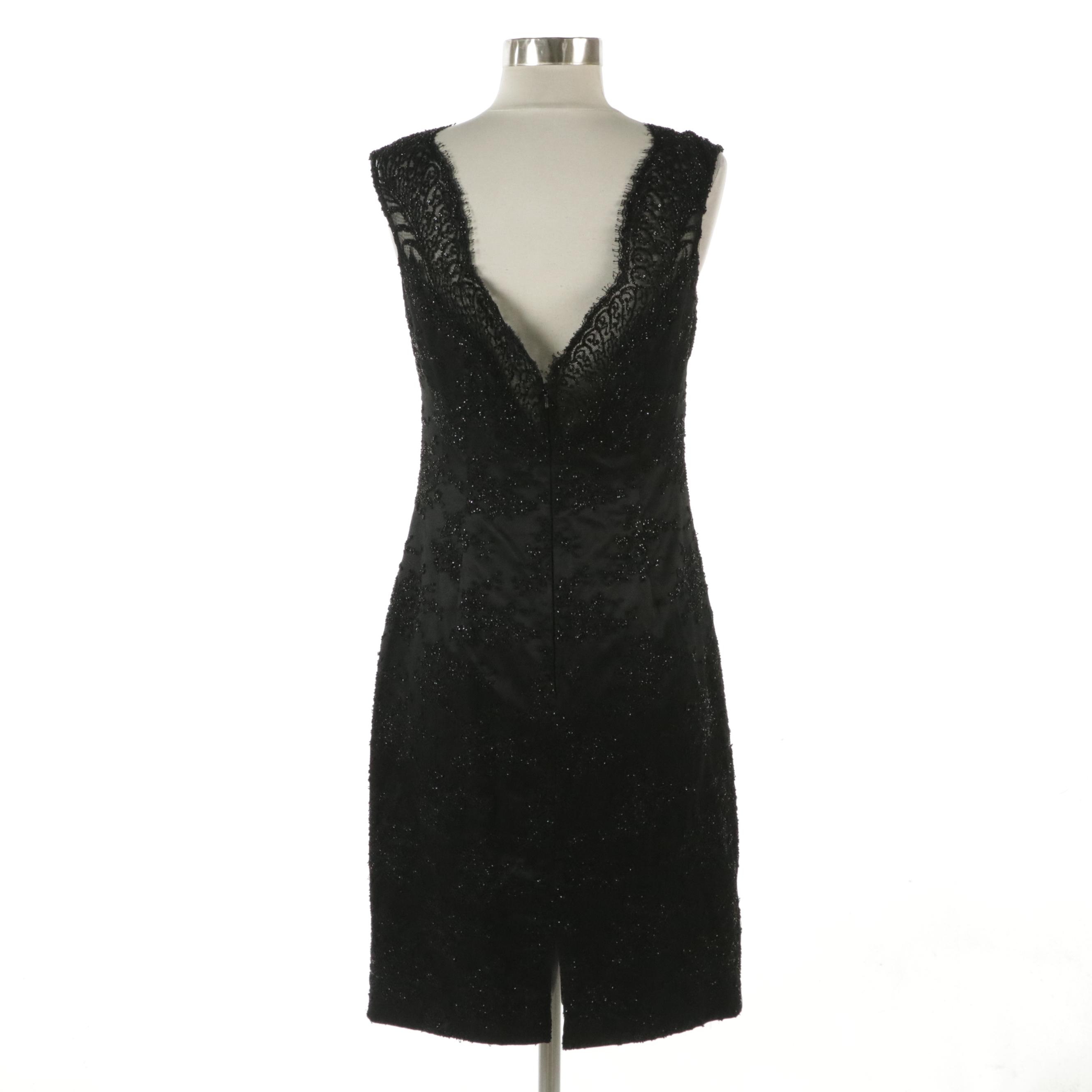 Carmen Marc Valvo Black Beaded Lace Cocktail Dress from Bergdorf Goodman