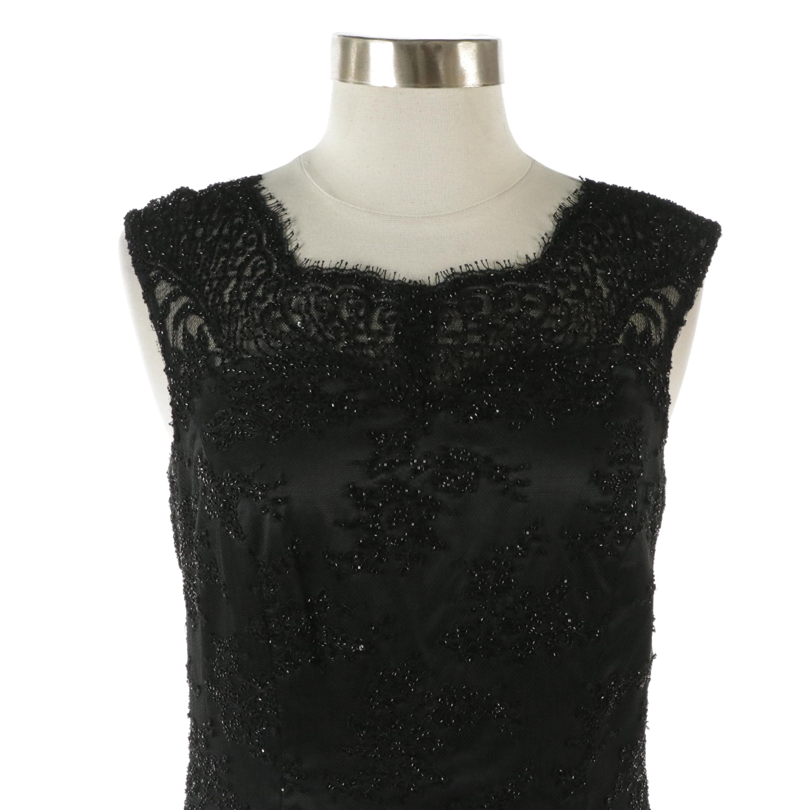 Carmen Marc Valvo Black Beaded Lace Cocktail Dress from Bergdorf Goodman