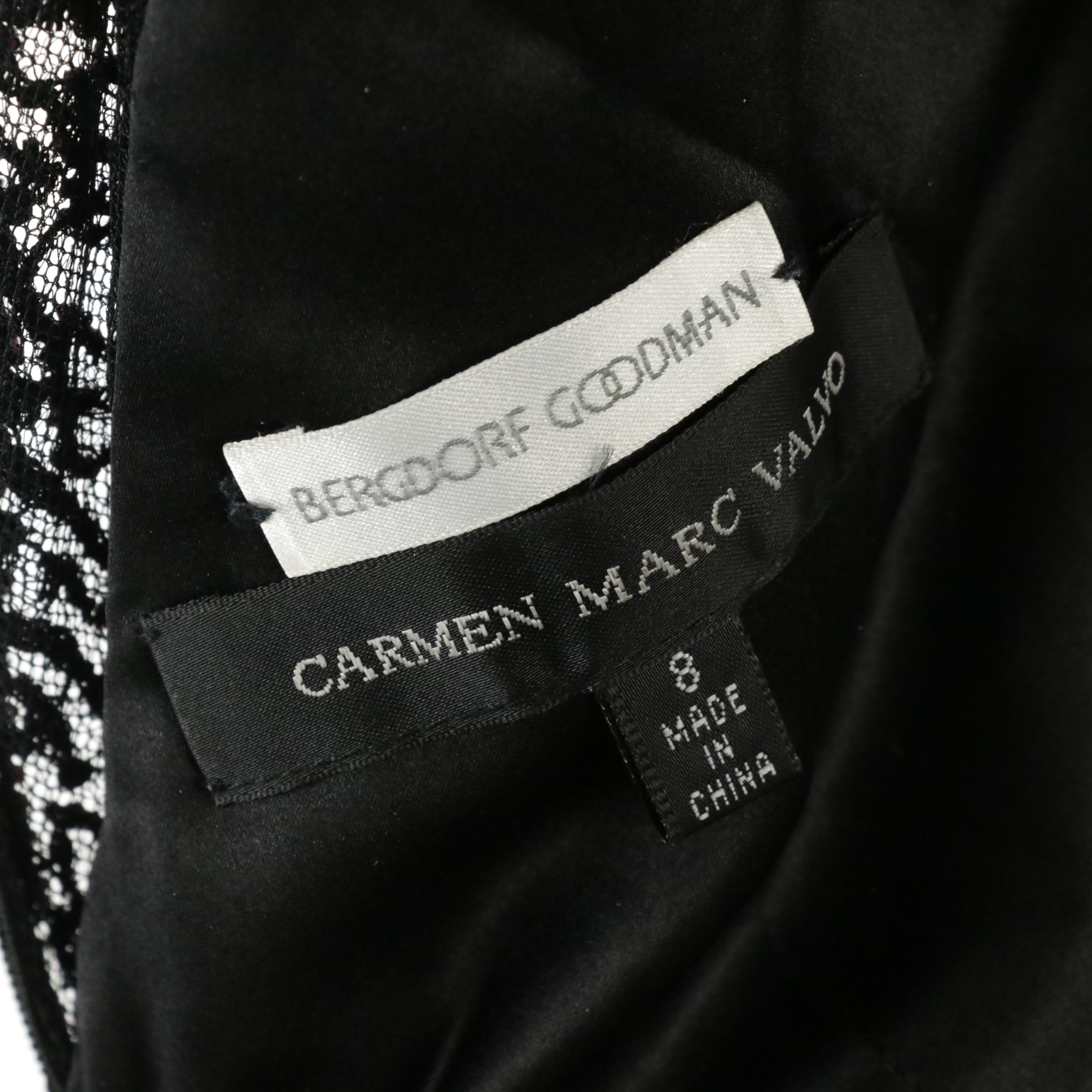 Carmen Marc Valvo Black Beaded Lace Cocktail Dress from Bergdorf Goodman