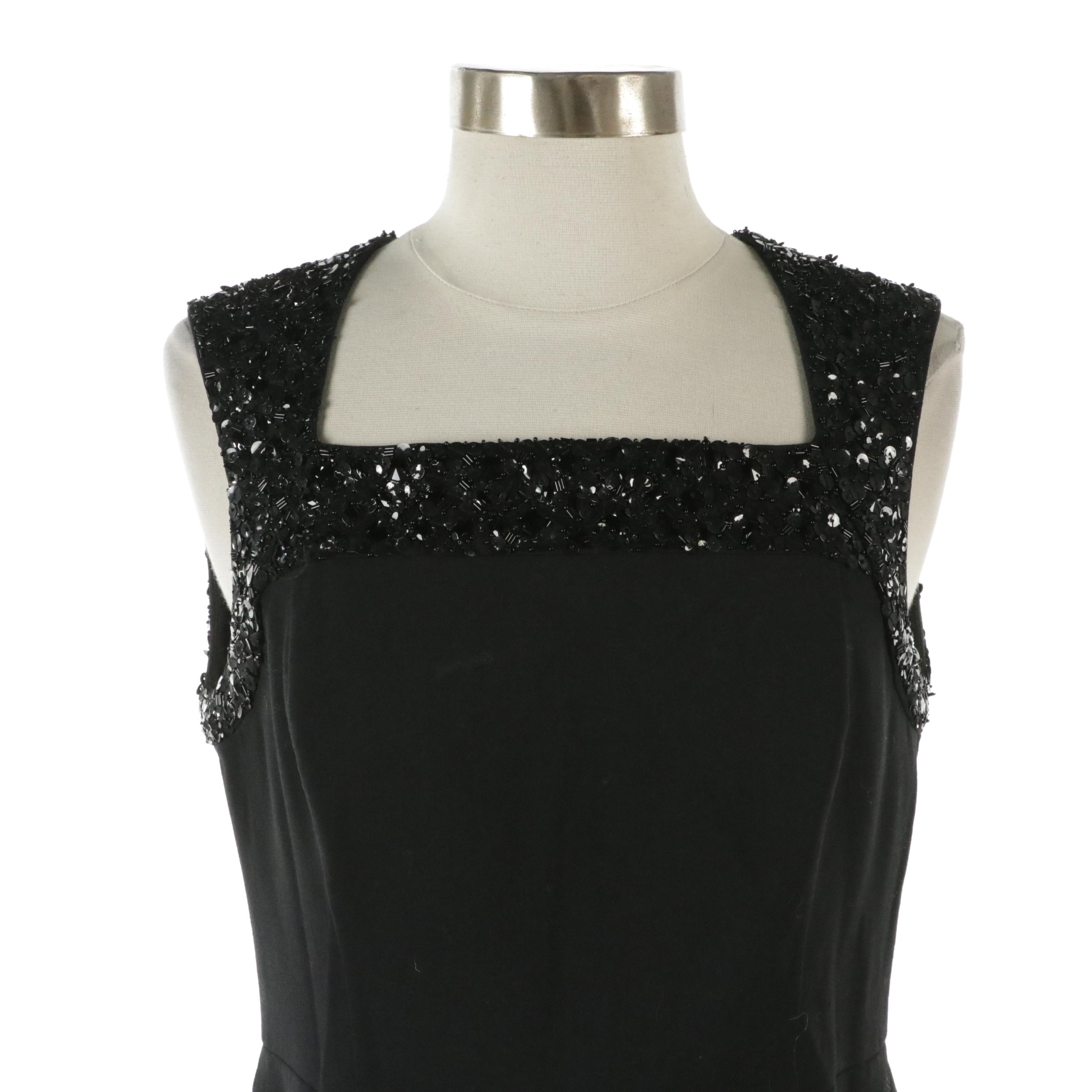 Oscar de la Renta Black Bead and Sequin Embellished Sleeveless Cocktail Dress