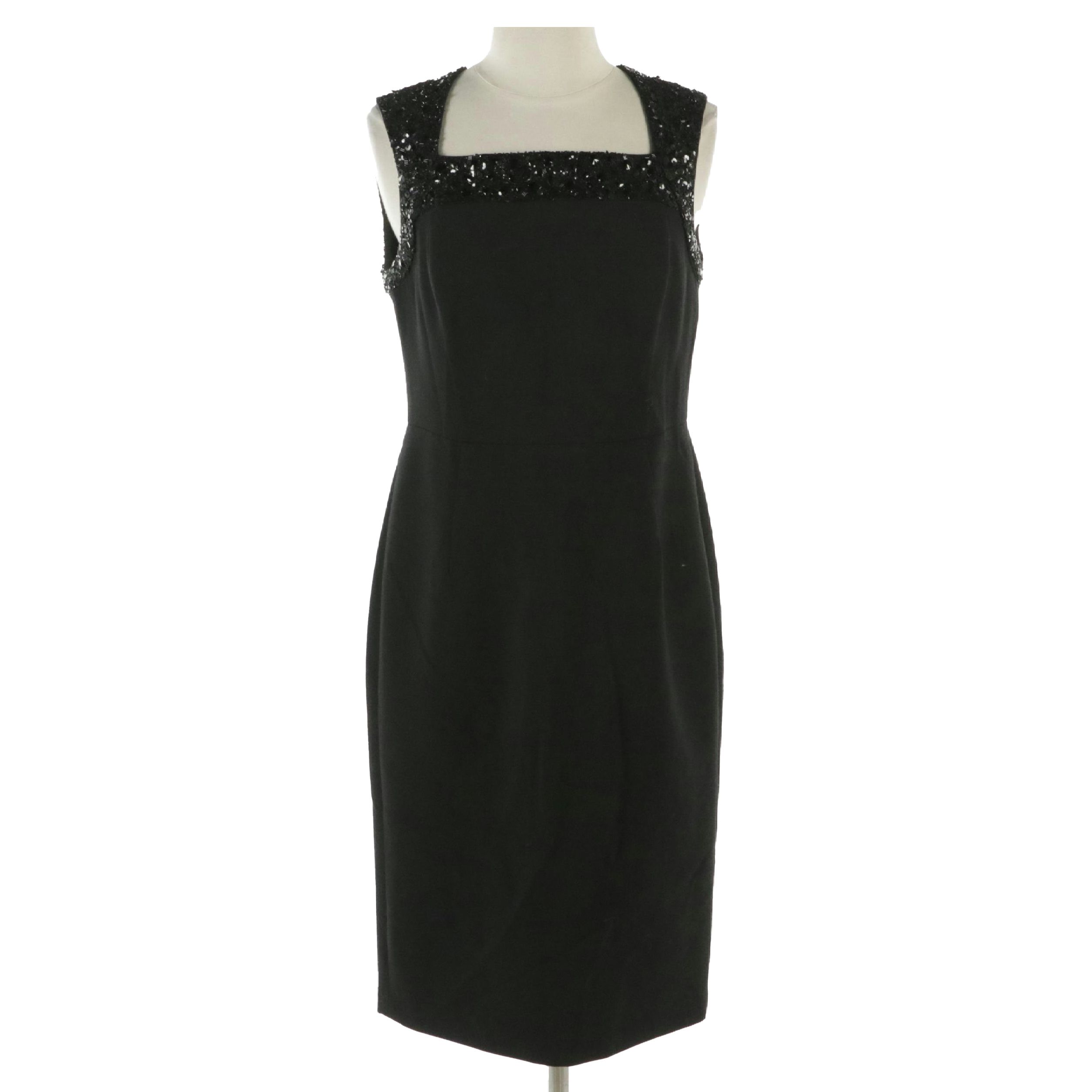 Oscar de la Renta Black Bead and Sequin Embellished Sleeveless Cocktail Dress