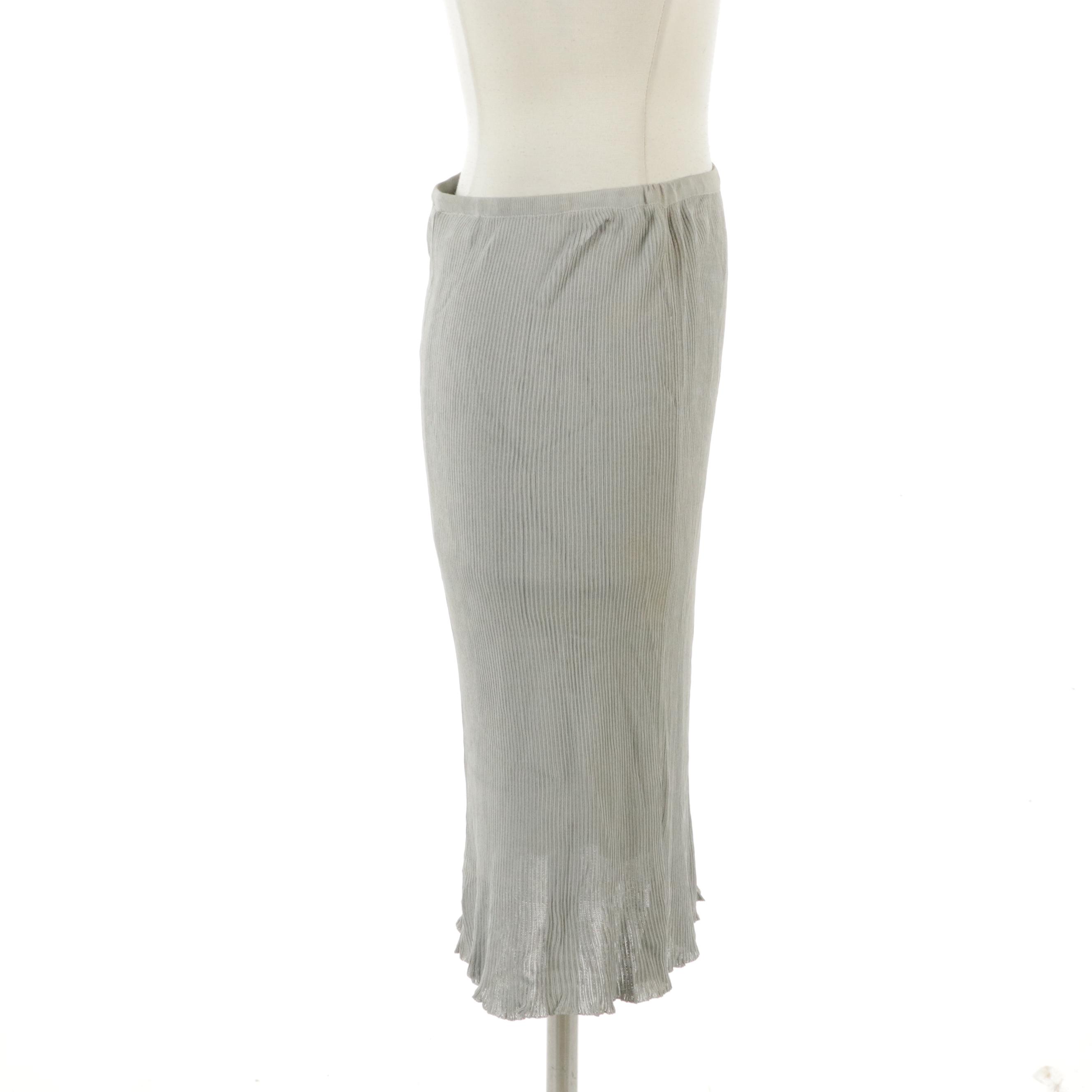 Fendi Grey Midi Skirt with Elastic Waist and Ruffled Hemline