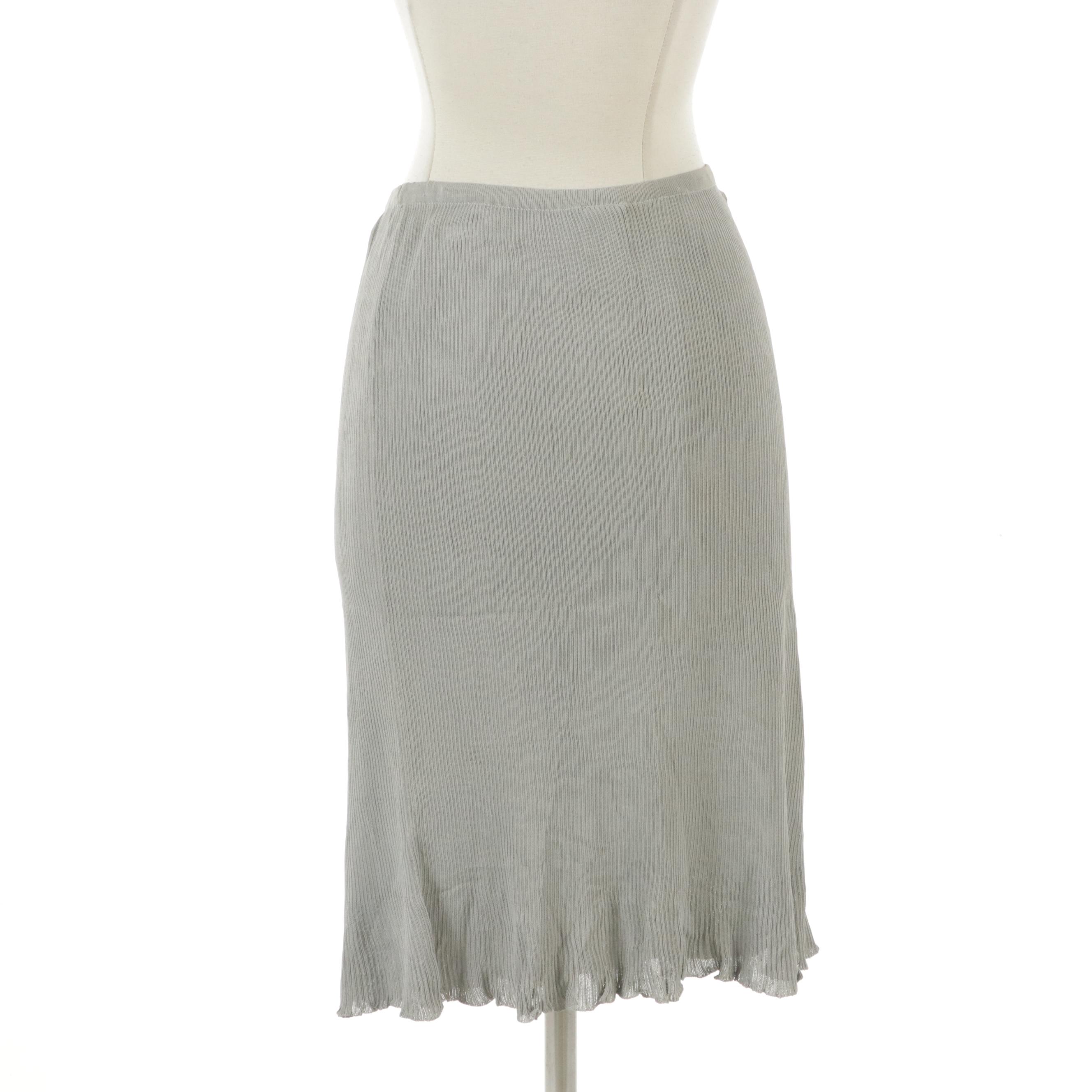 Fendi Grey Midi Skirt with Elastic Waist and Ruffled Hemline